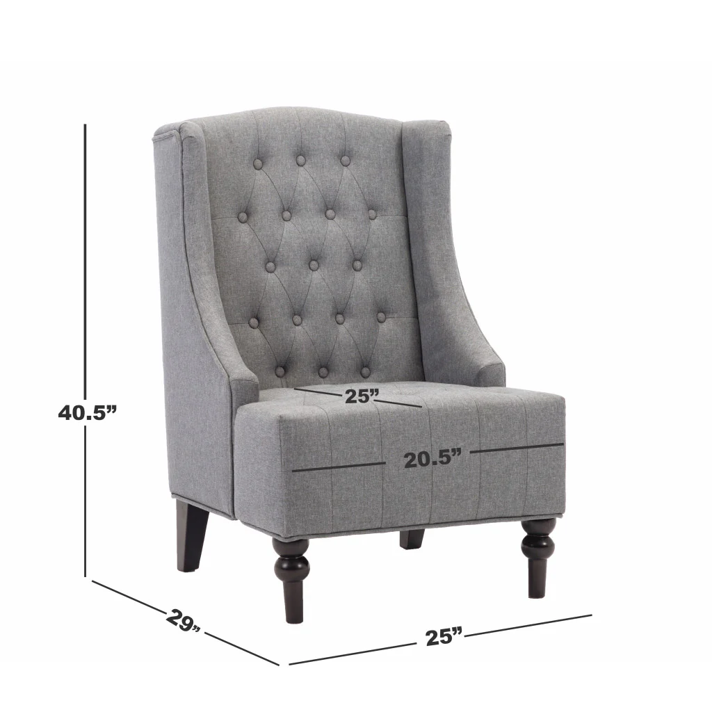Gray and Black Upholstered Tufted Wingback Chair By Homeroots - Image 5