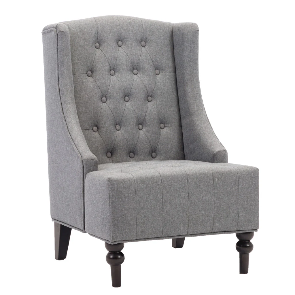 Gray and Black Upholstered Tufted Wingback Chair By Homeroots - Image 6