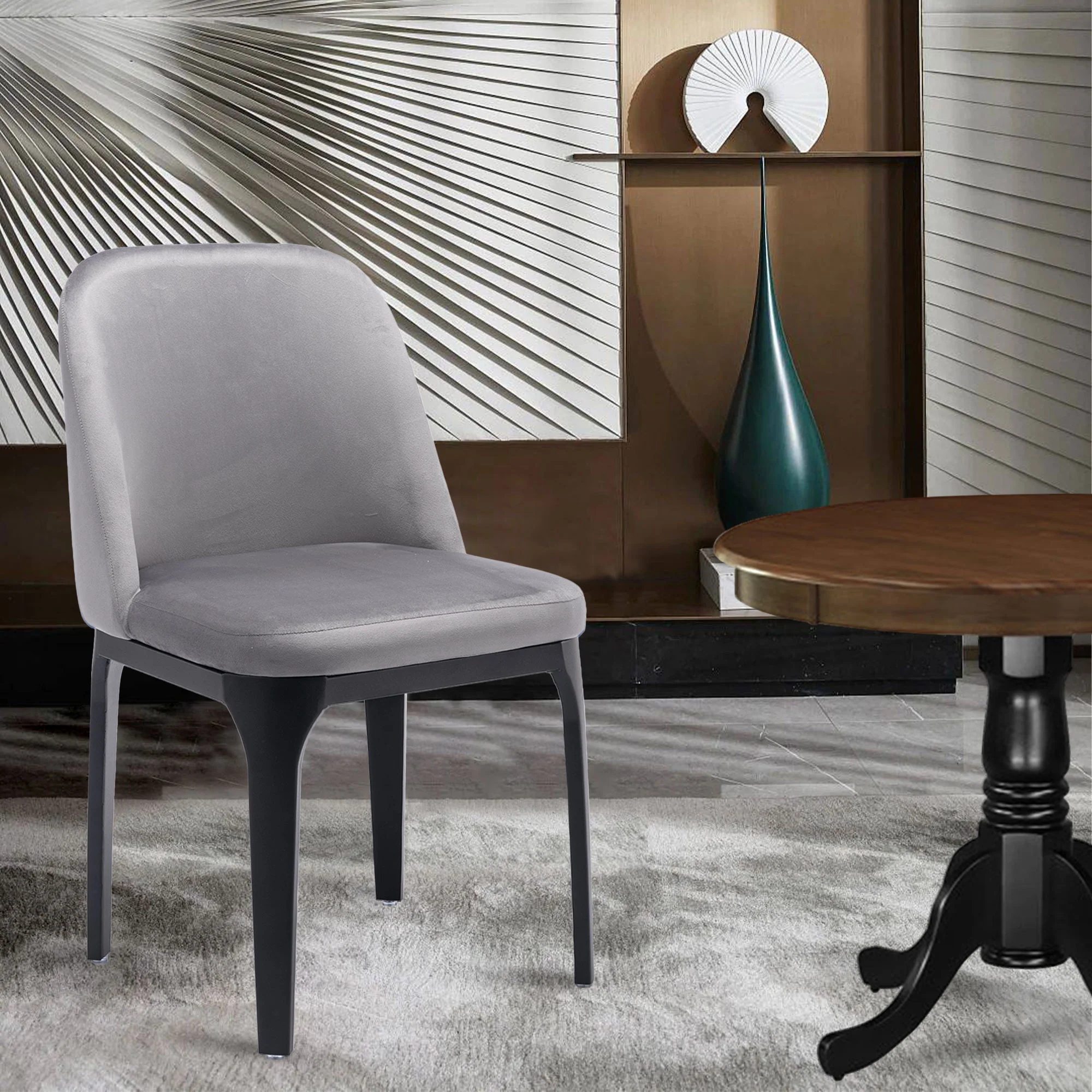Gray And Black Upholstered Velvet Dining Side Chair By Homeroots - Image 2