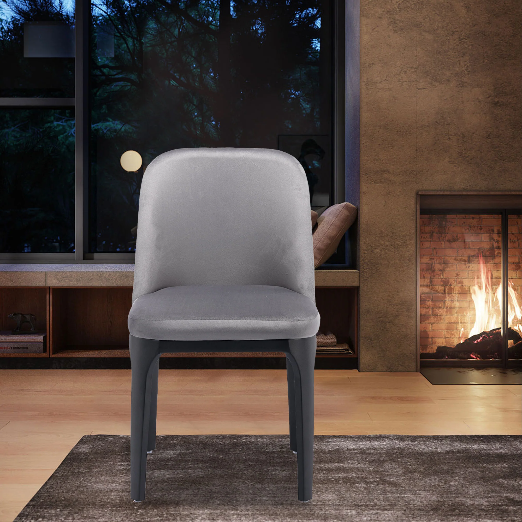 Gray And Black Upholstered Velvet Dining Side Chair By Homeroots - Image 3