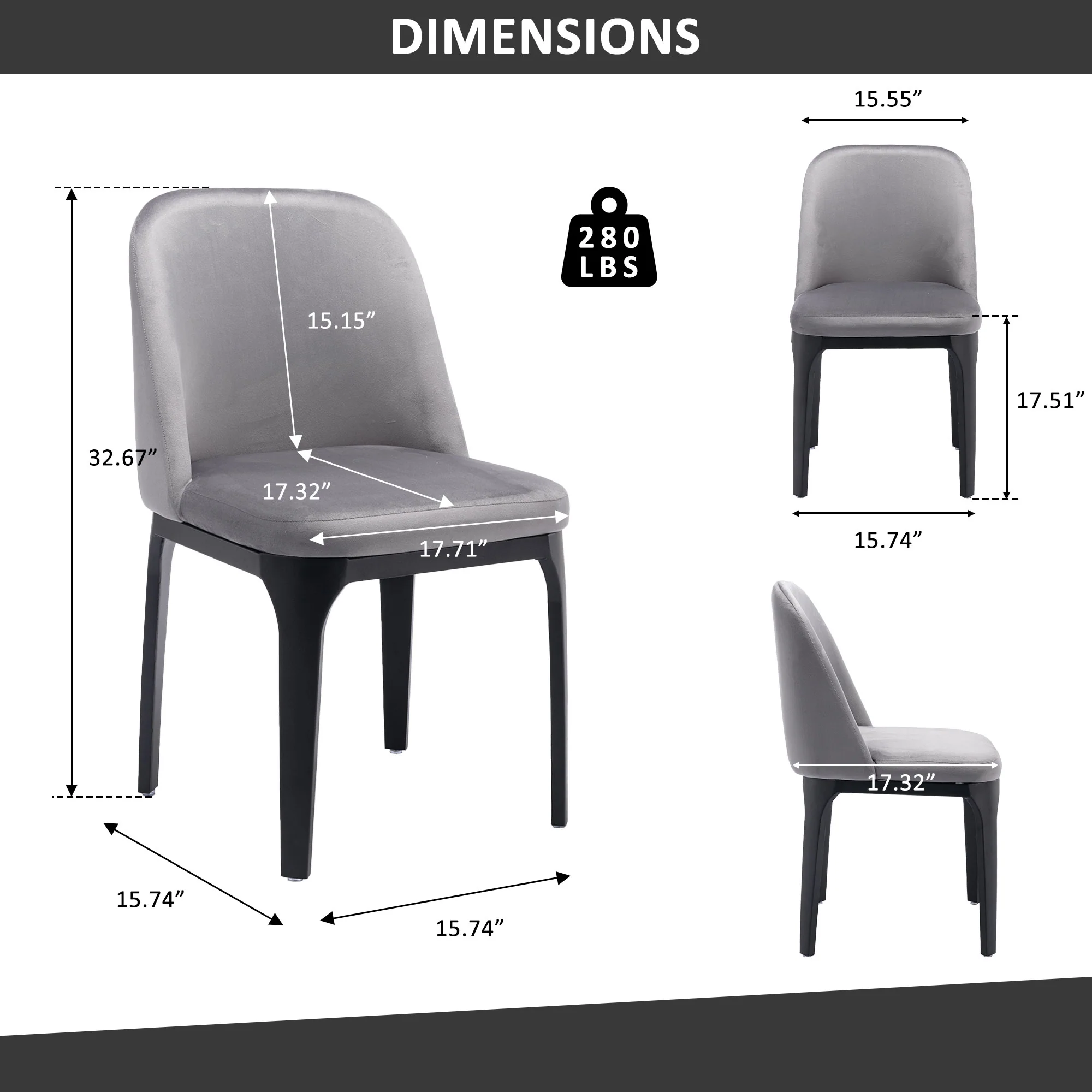 Gray And Black Upholstered Velvet Dining Side Chair By Homeroots - Image 5