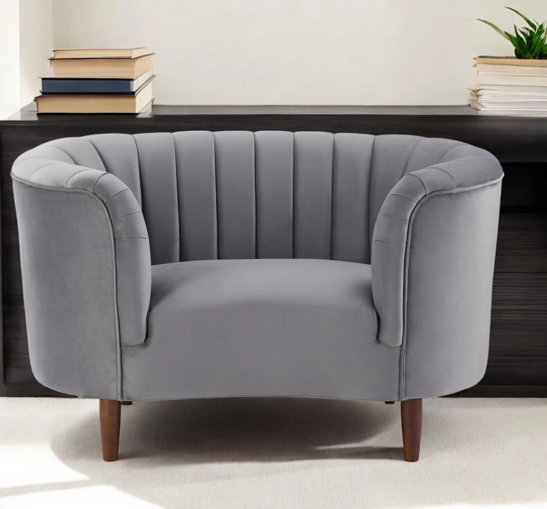 Gray and Black Velvet Striped Arm Chair By Homeroots - Image 2