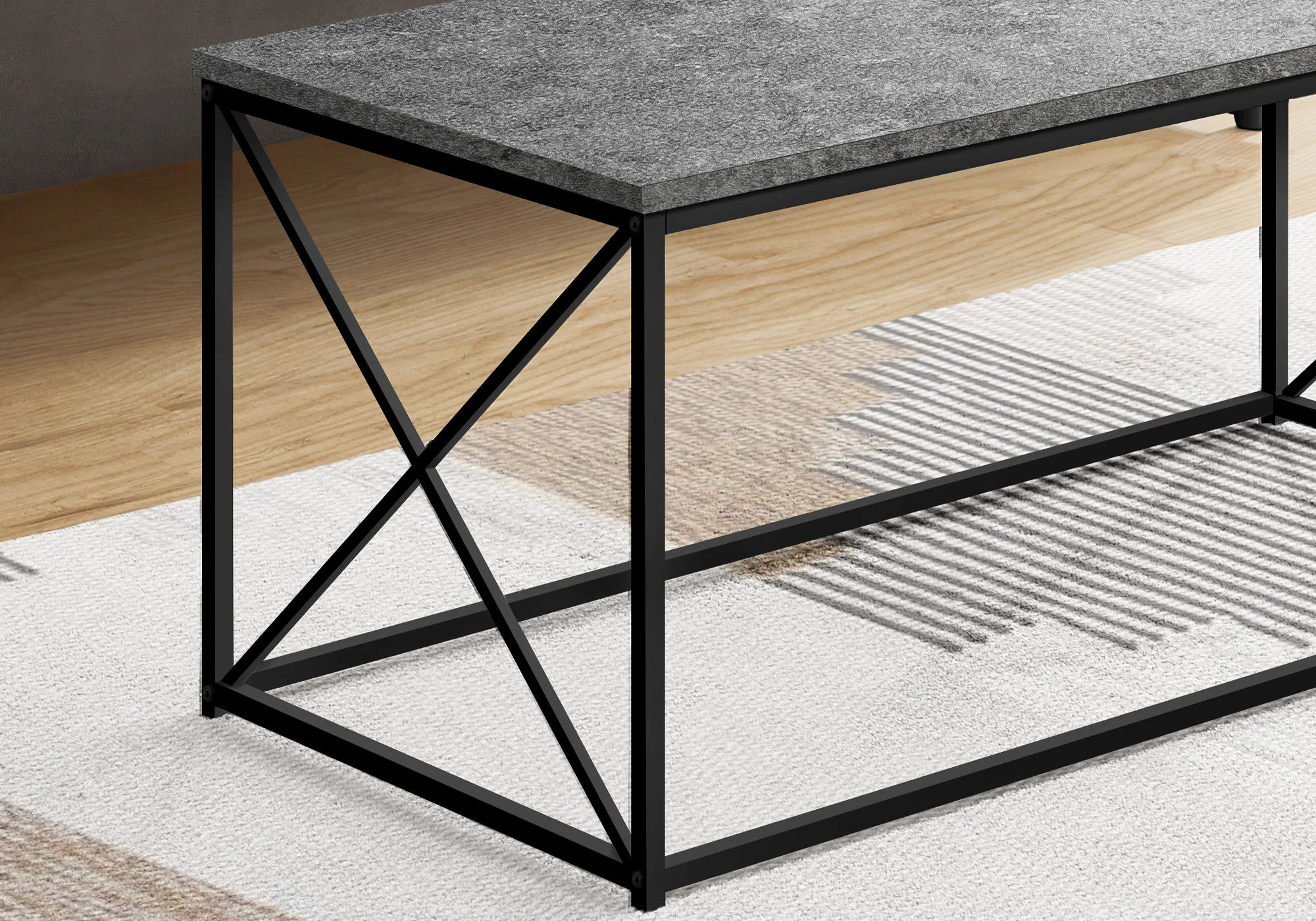 Gray And Black Wood And Metal Coffee Table By Homeroots - Image 3