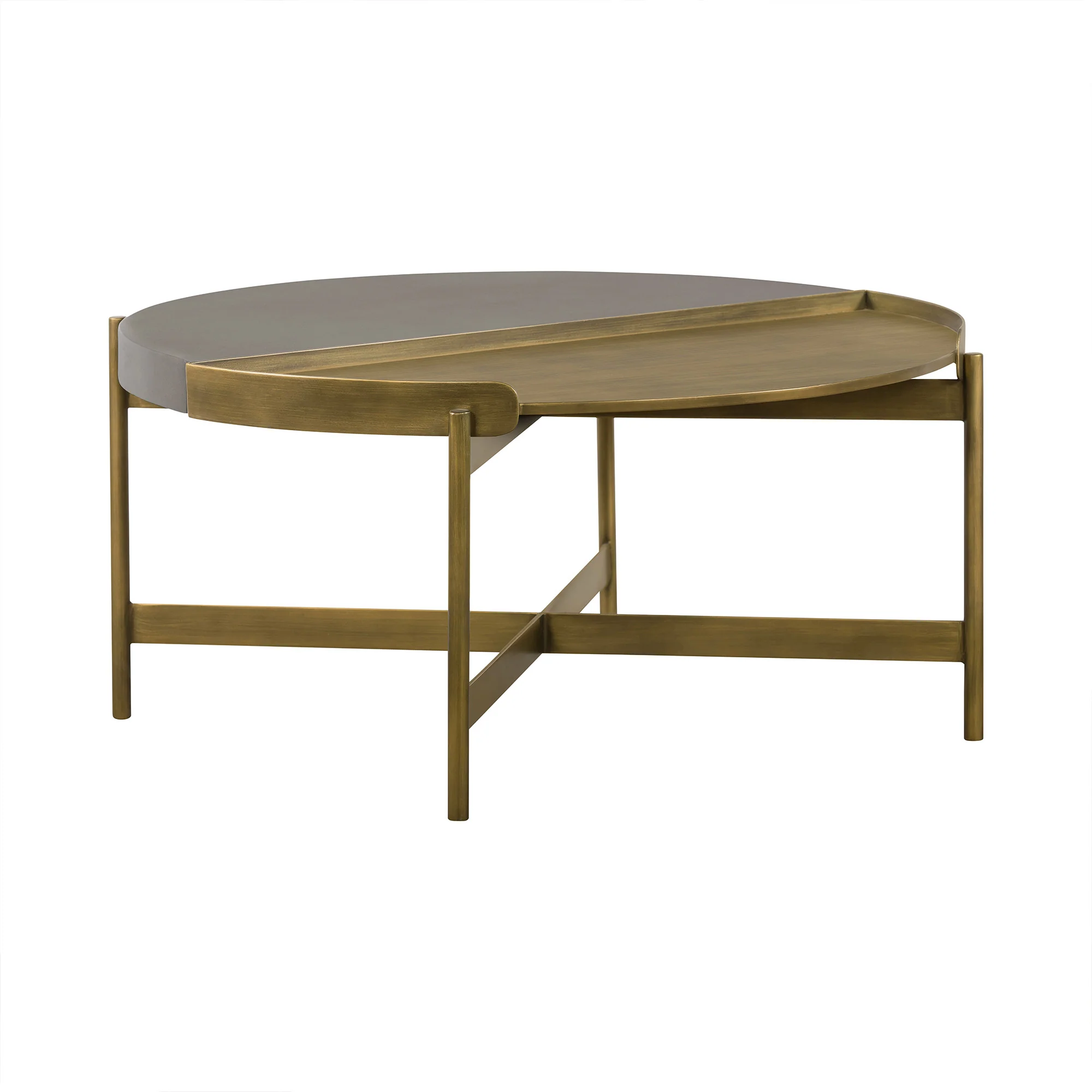 Gray And Brass Concrete And Metal Round Coffee Table By Homeroots - Image 2