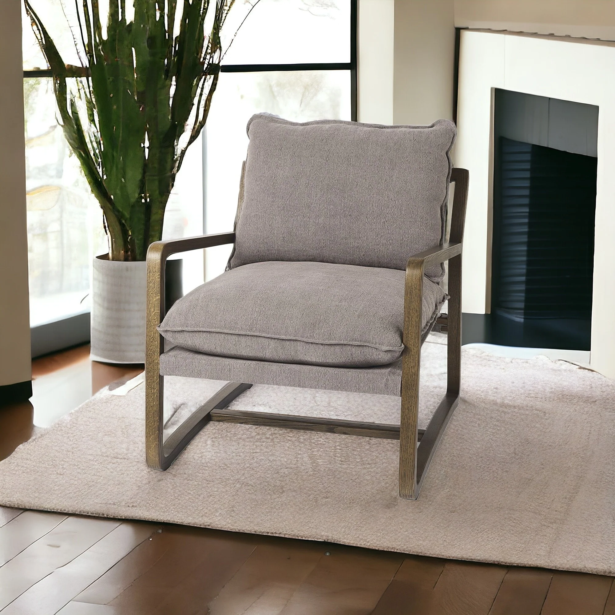 Gray and Brown Fabric Lounge Chair By Homeroots - Image 2