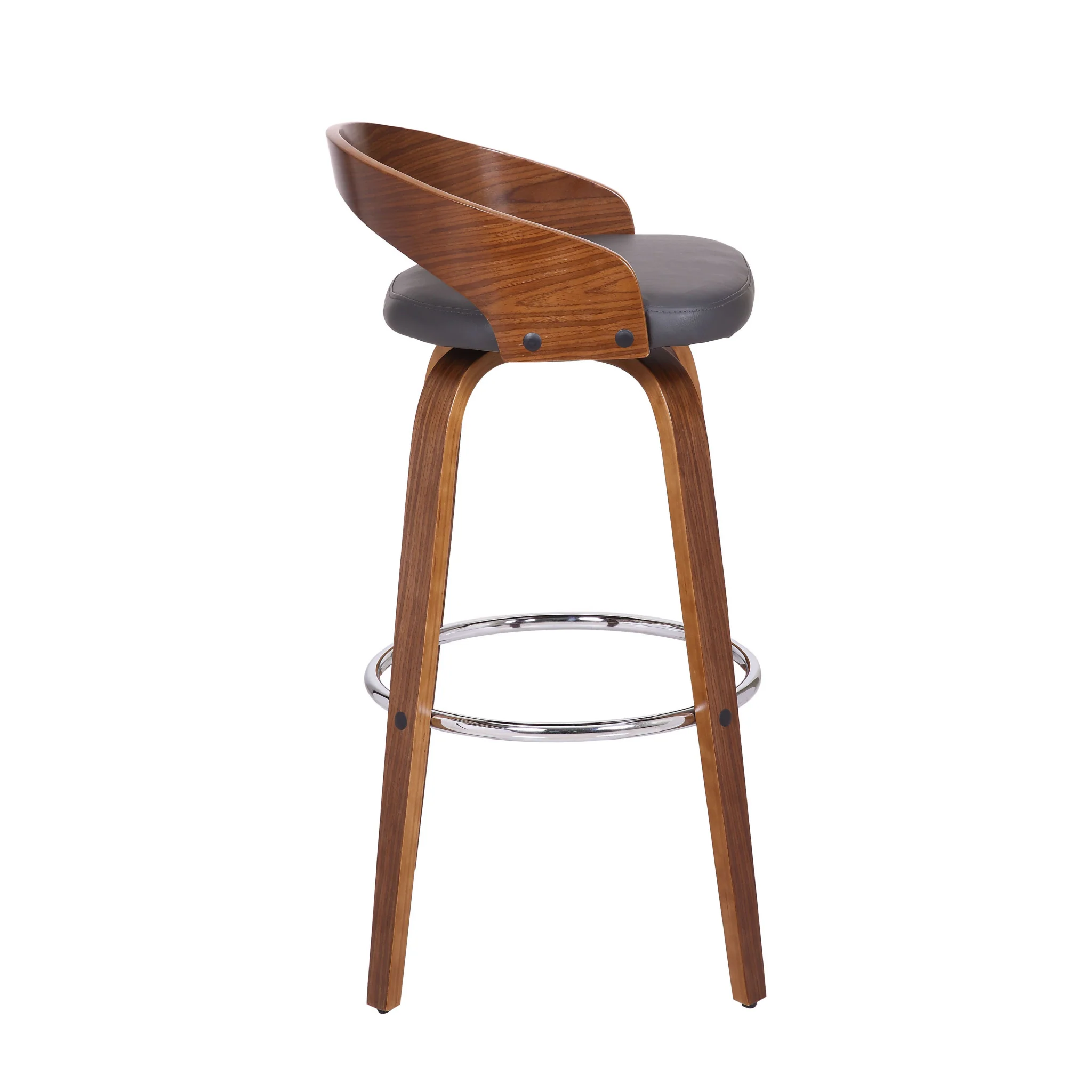 Gray and Brown Faux Leather and Iron Low Back Bar Height Swivel Bar Chair By Homeroots - Image 5