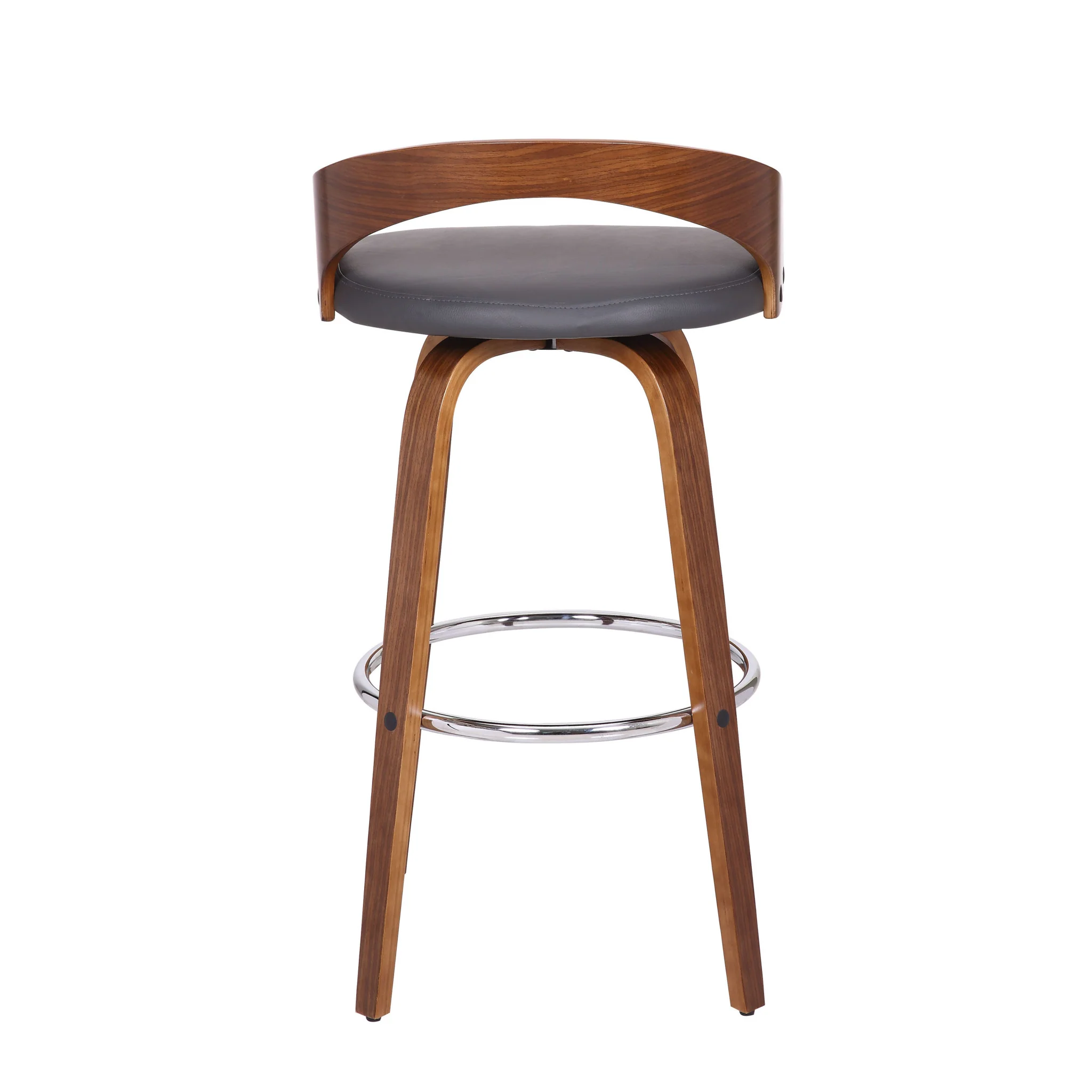 Gray and Brown Faux Leather and Iron Low Back Bar Height Swivel Bar Chair By Homeroots - Image 7
