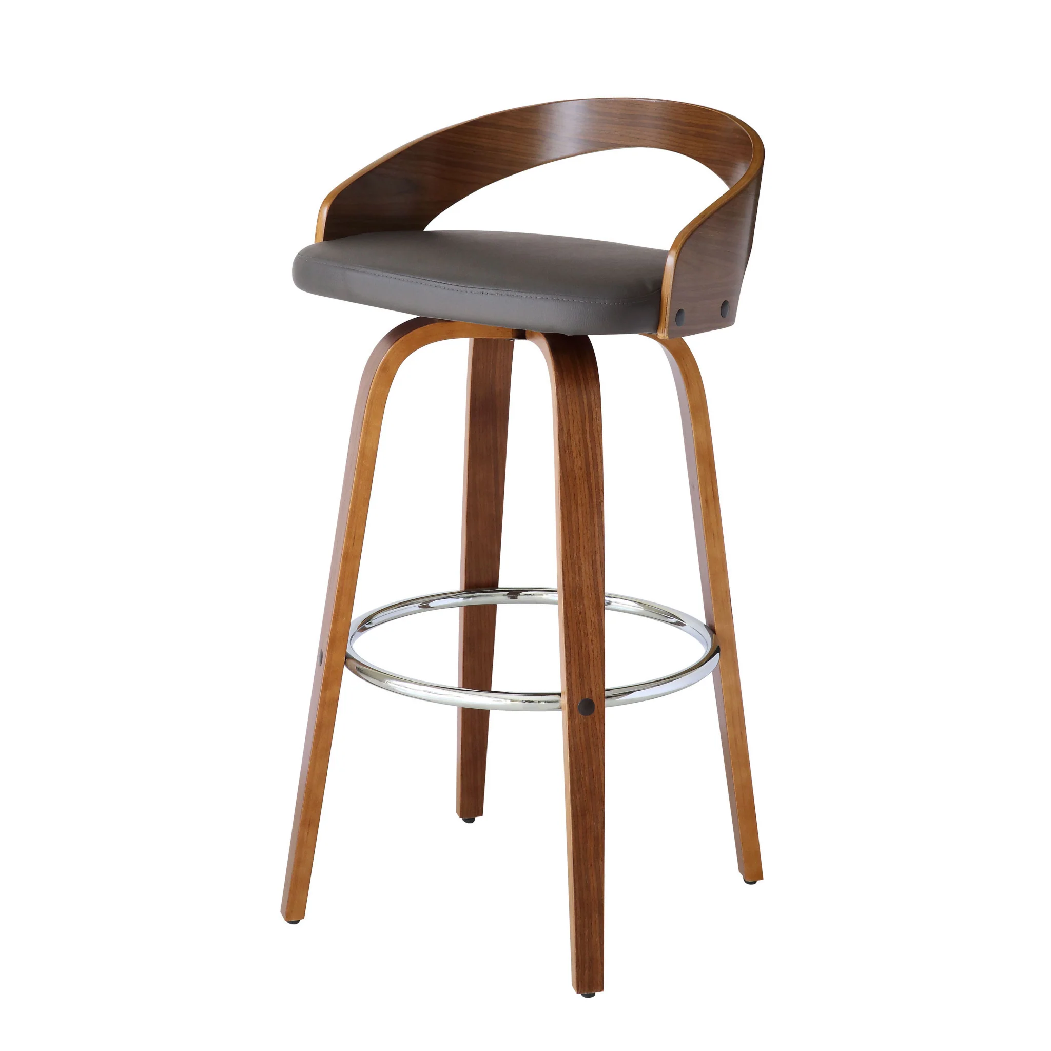 Gray and Brown Faux Leather and Iron Low Back Bar Height Swivel Bar Chair By Homeroots - Image 8