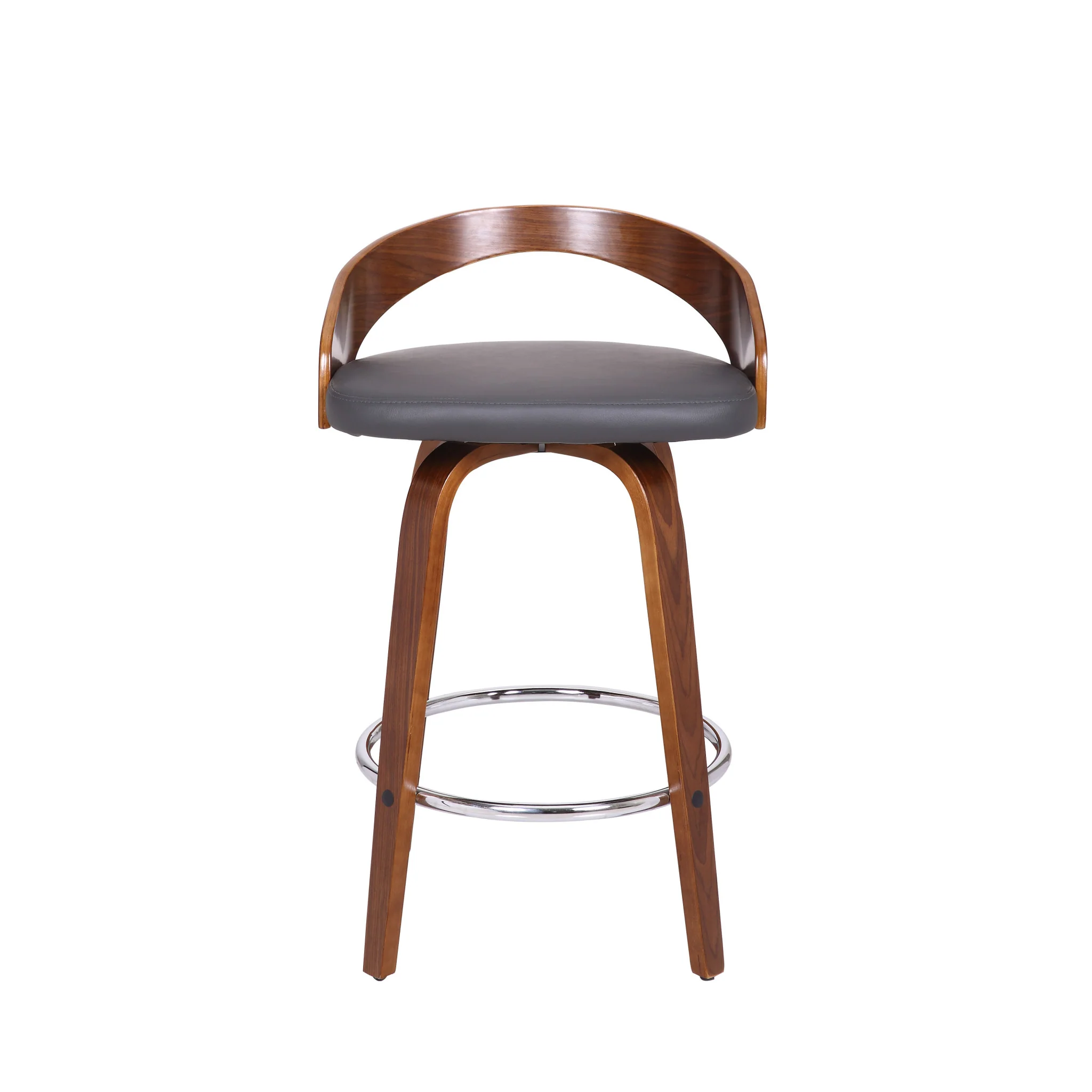 Gray and Brown Faux Leather and Iron Low Back Counter Height Swivel Bar Chair By Homeroots - Image 2
