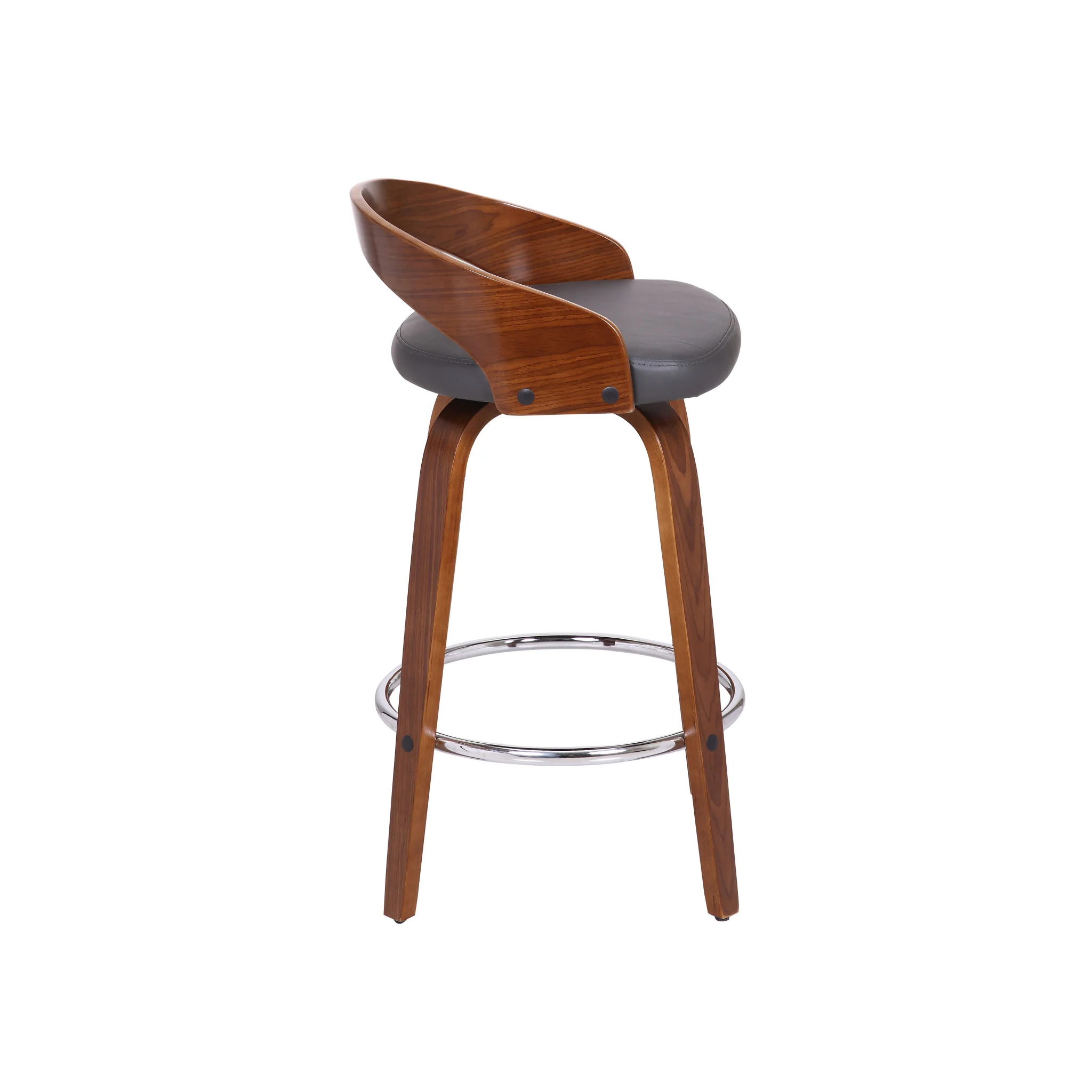 Gray and Brown Faux Leather and Iron Low Back Counter Height Swivel Bar Chair By Homeroots - Image 4