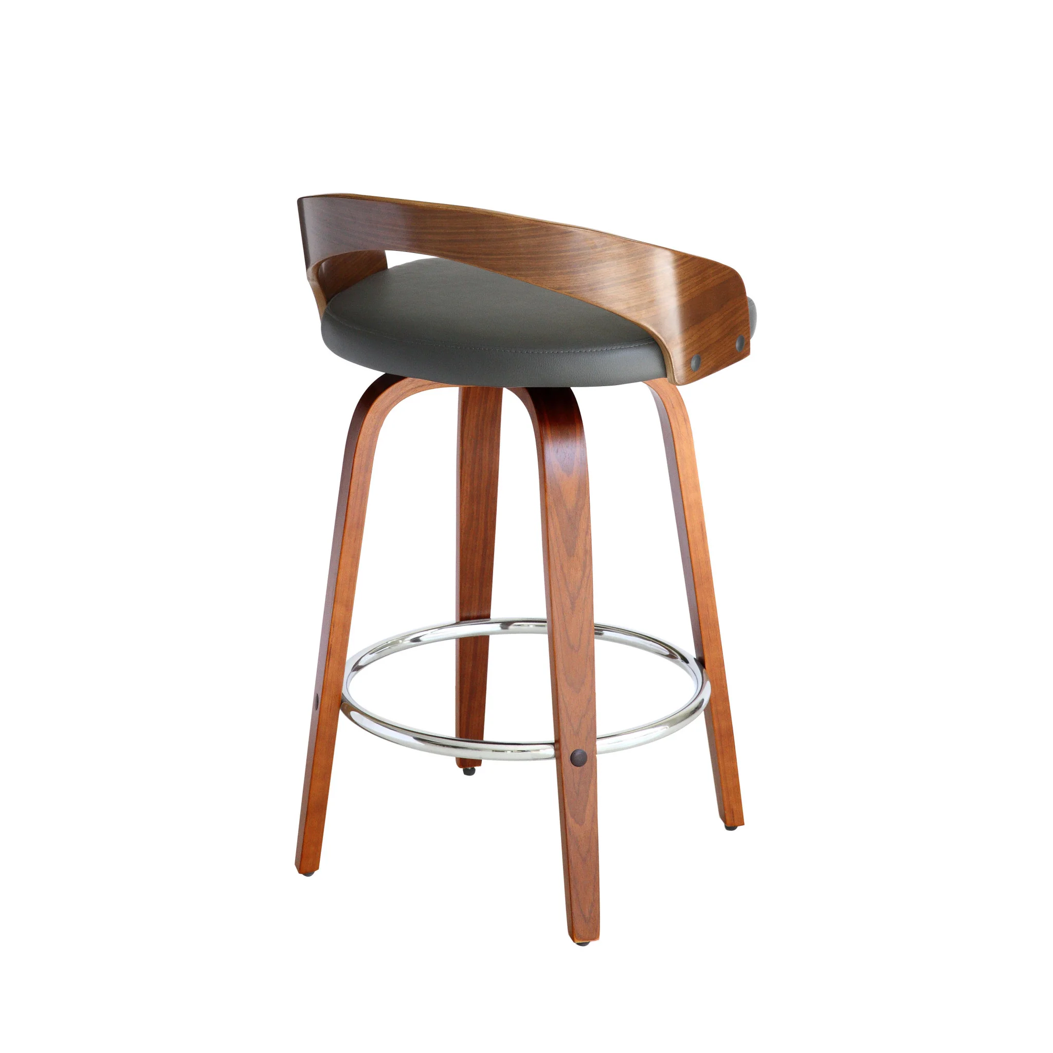 Gray and Brown Faux Leather and Iron Low Back Counter Height Swivel Bar Chair By Homeroots - Image 5