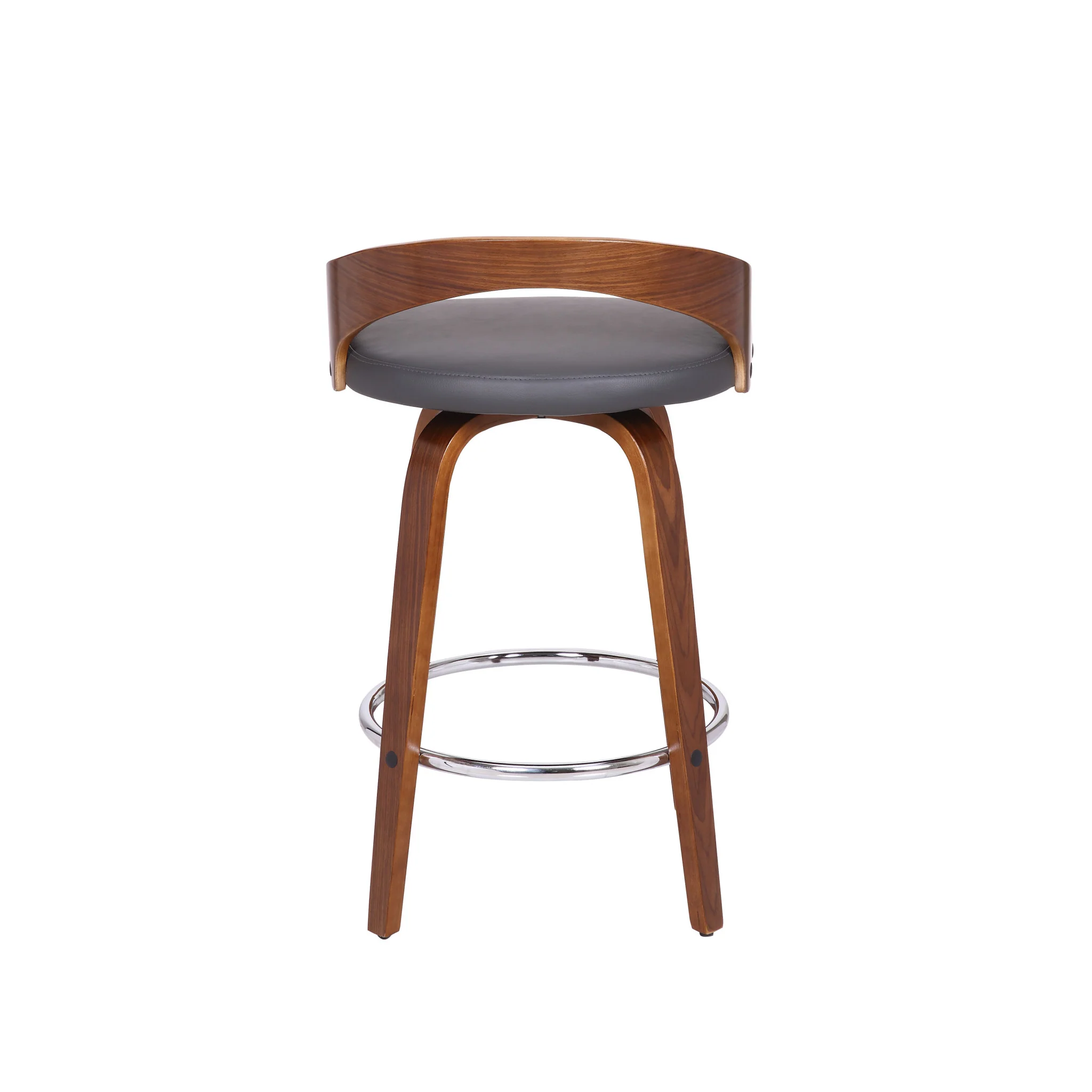 Gray and Brown Faux Leather and Iron Low Back Counter Height Swivel Bar Chair By Homeroots - Image 6