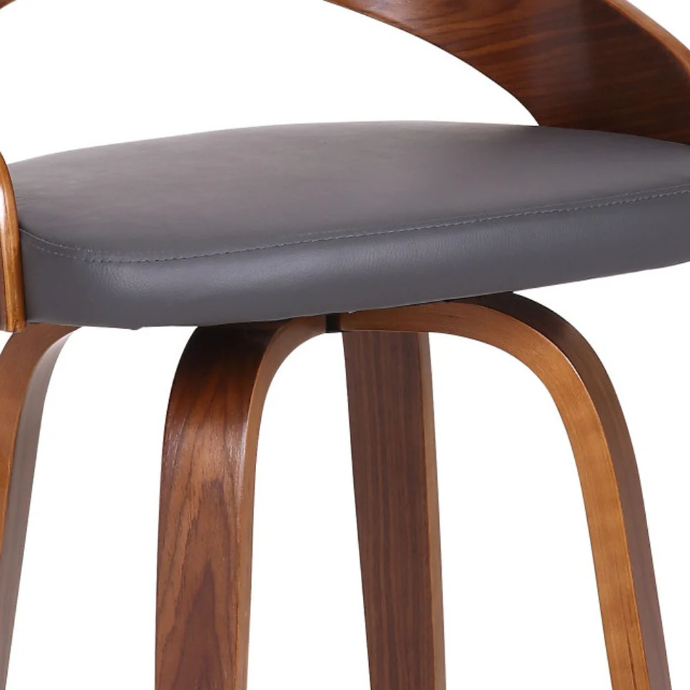 Gray and Brown Faux Leather and Iron Low Back Counter Height Swivel Bar Chair By Homeroots - Image 7