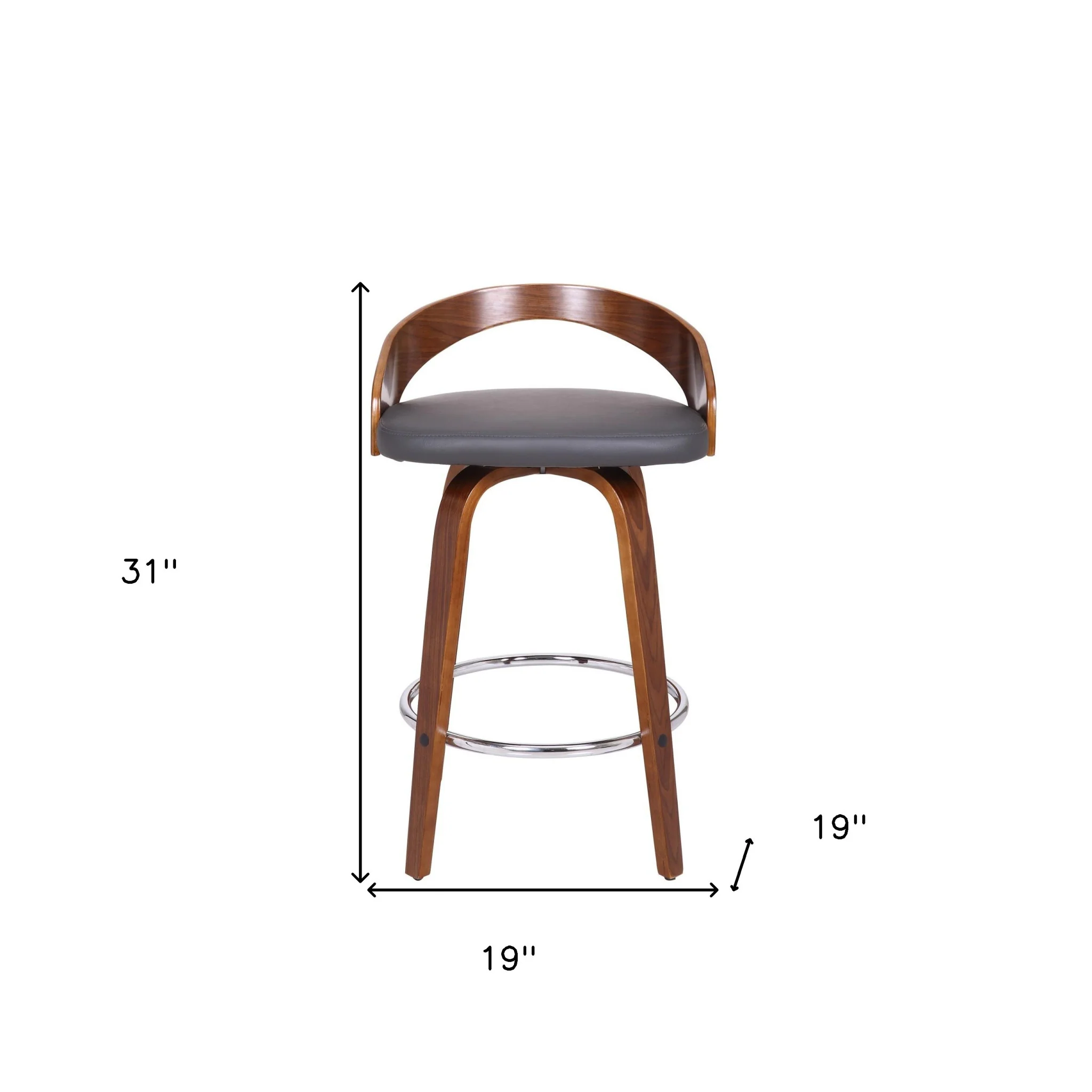 Gray and Brown Faux Leather and Iron Low Back Counter Height Swivel Bar Chair By Homeroots - Image 8