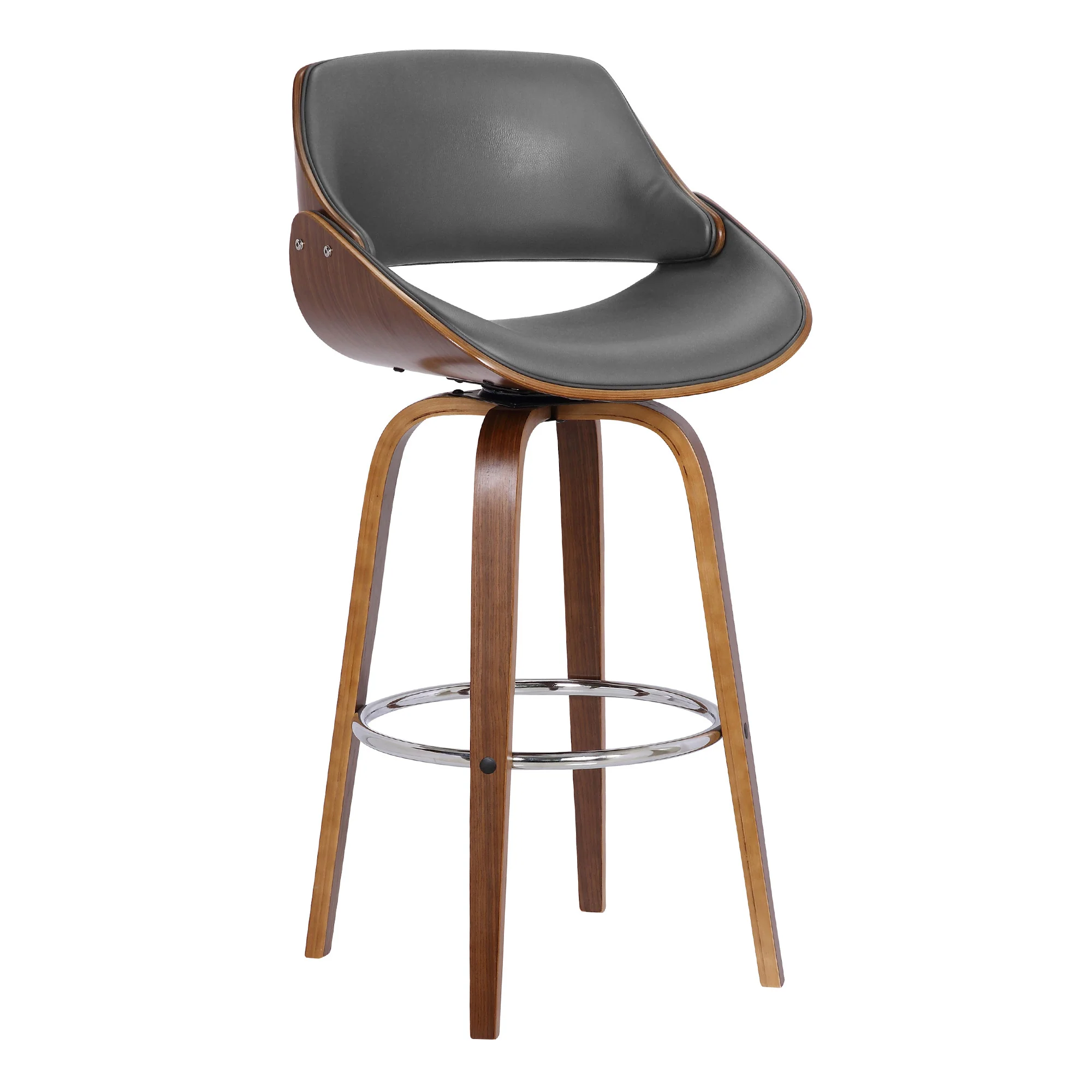 Gray And Brown Faux Leather And Iron Swivel Low Back Counter Height Bar Chair By Homeroots - Image 3