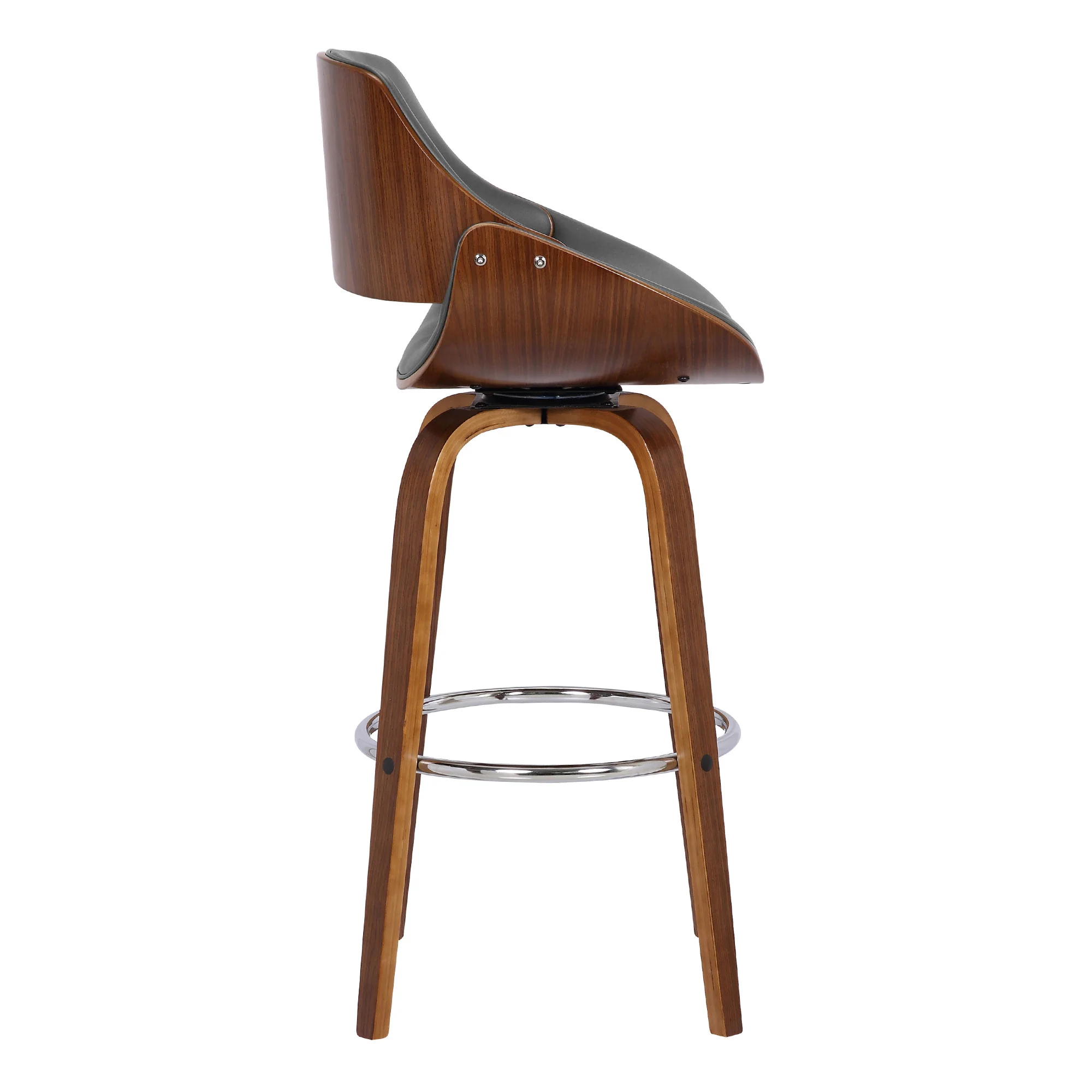 Gray And Brown Faux Leather And Iron Swivel Low Back Counter Height Bar Chair By Homeroots - Image 4
