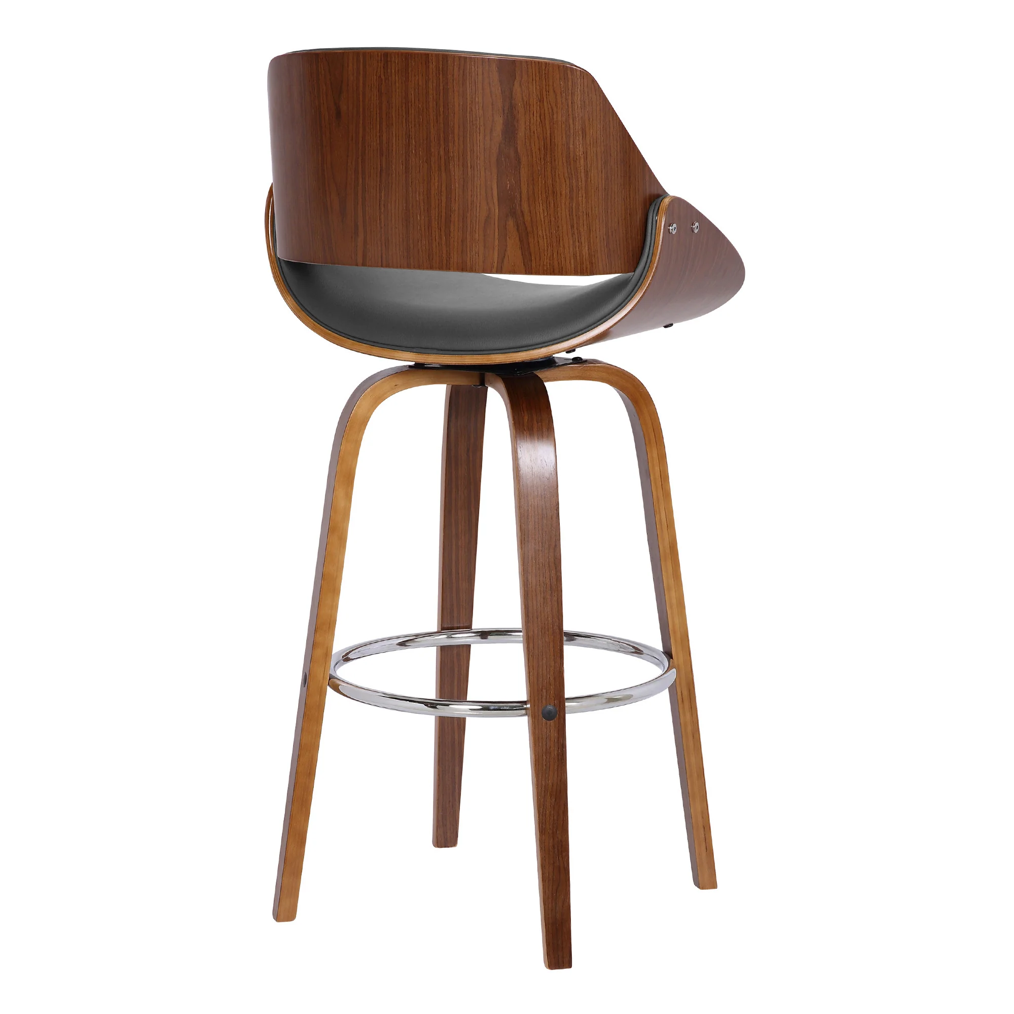 Gray And Brown Faux Leather And Iron Swivel Low Back Counter Height Bar Chair By Homeroots - Image 5