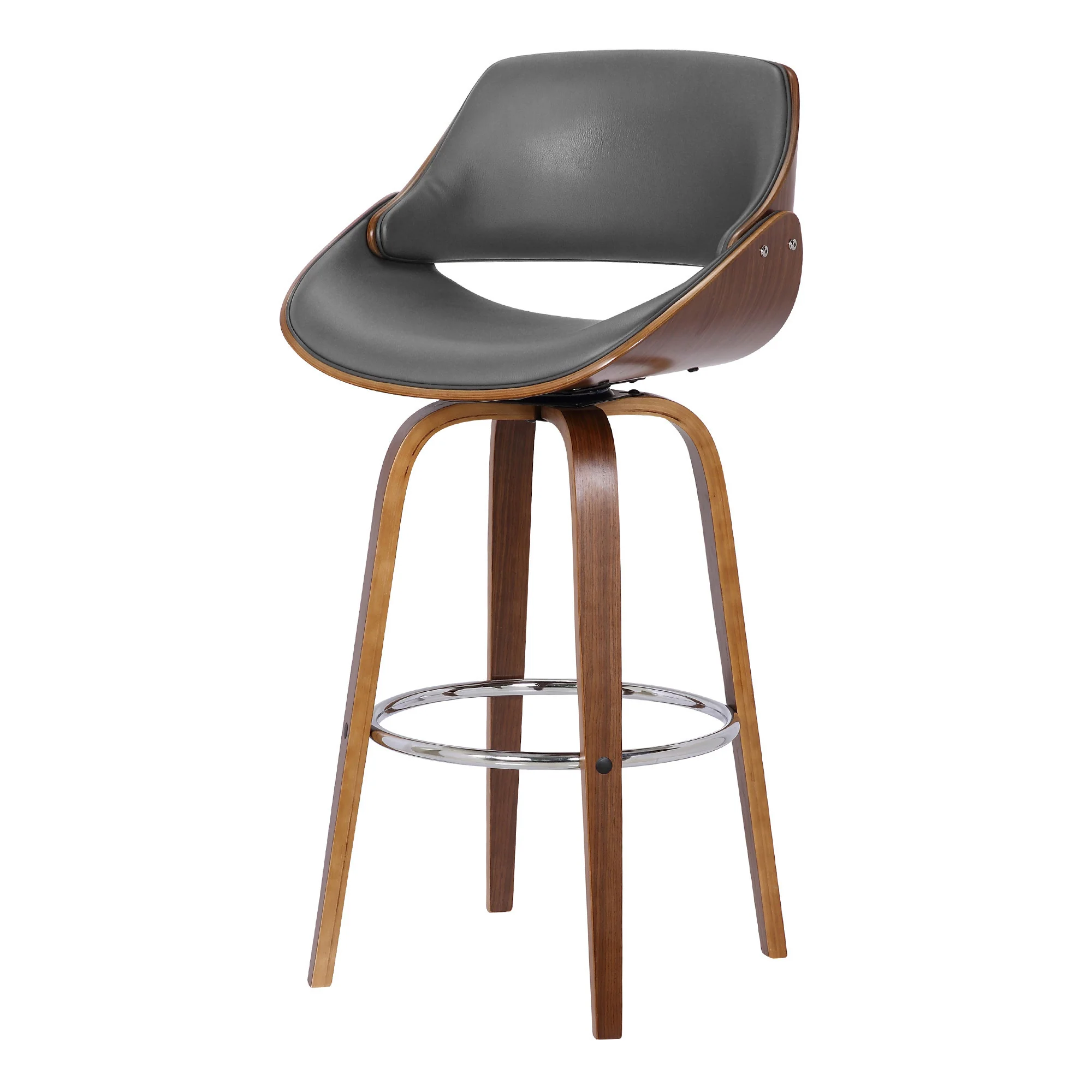 Gray And Brown Faux Leather And Iron Swivel Low Back Counter Height Bar Chair By Homeroots - Image 7