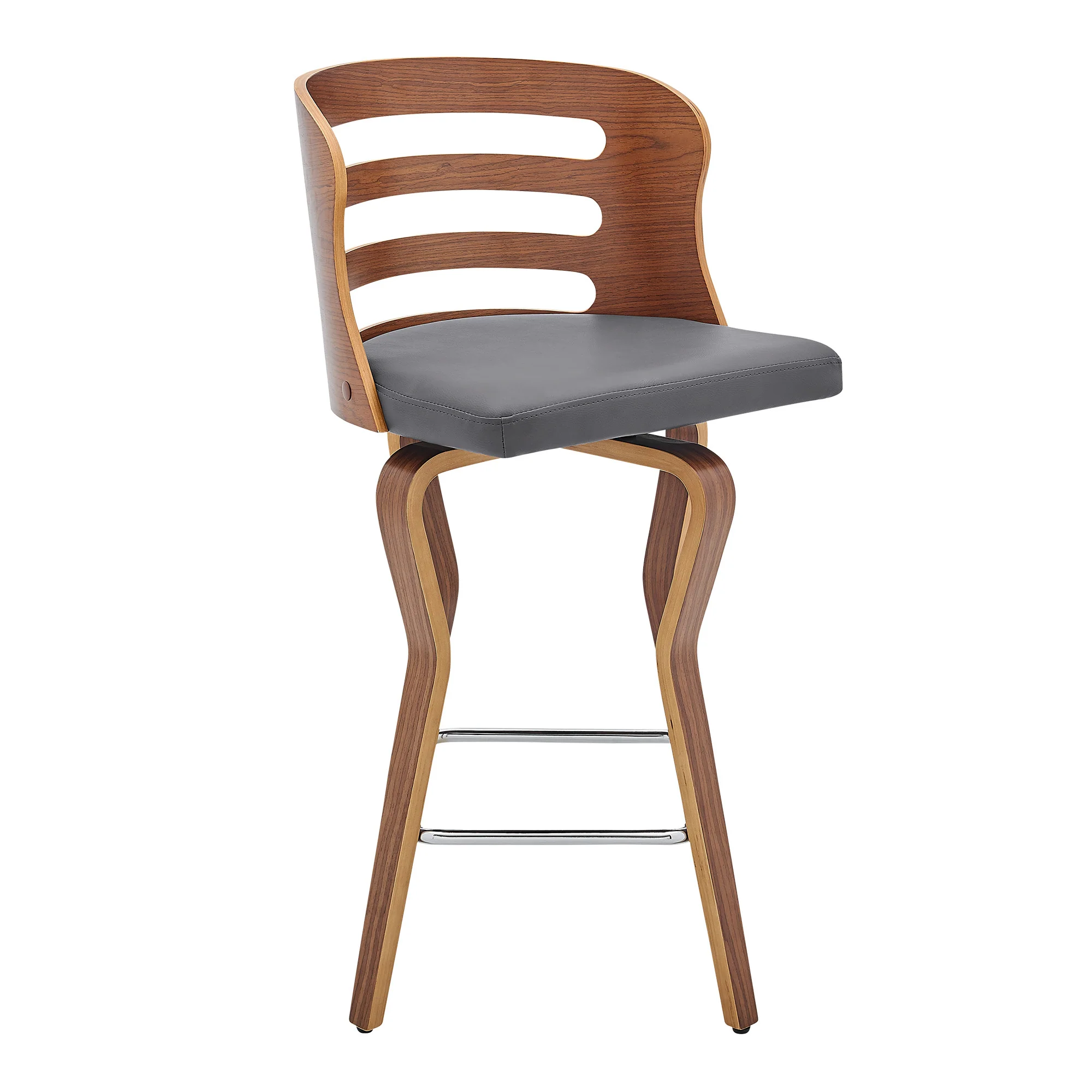 Gray and Brown Faux Leather Low Back Counter Height Swivel Bar Chair By Homeroots - Image 2