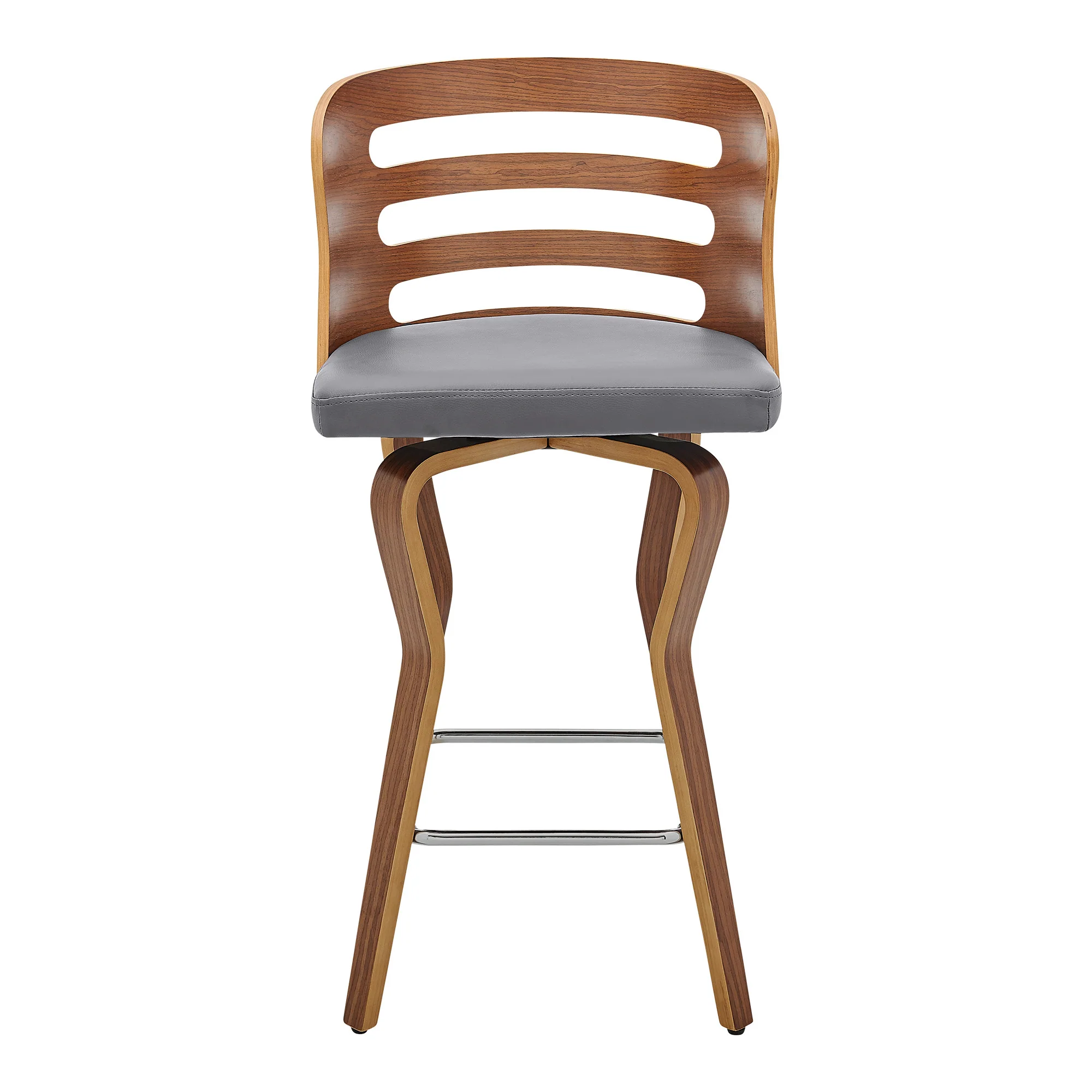 Gray and Brown Faux Leather Low Back Counter Height Swivel Bar Chair By Homeroots - Image 5