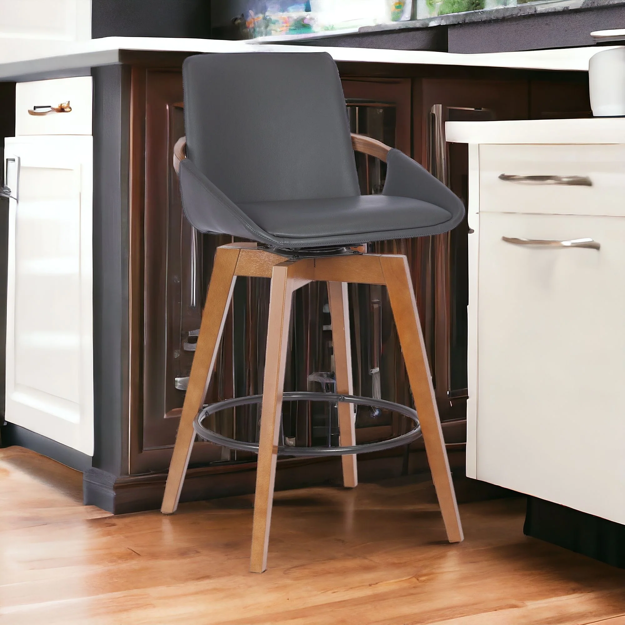 Gray And Brown Iron Swivel Counter Height Bar Chair By Homeroots - Image 2