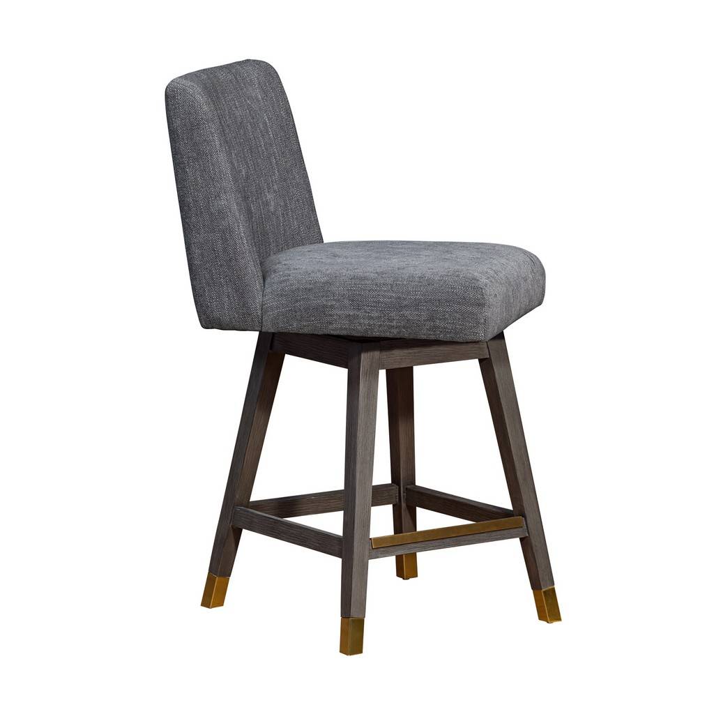 Gray and Brown Solid Wood Counter Height Swivel Bar Chair By Homeroots - Image 2