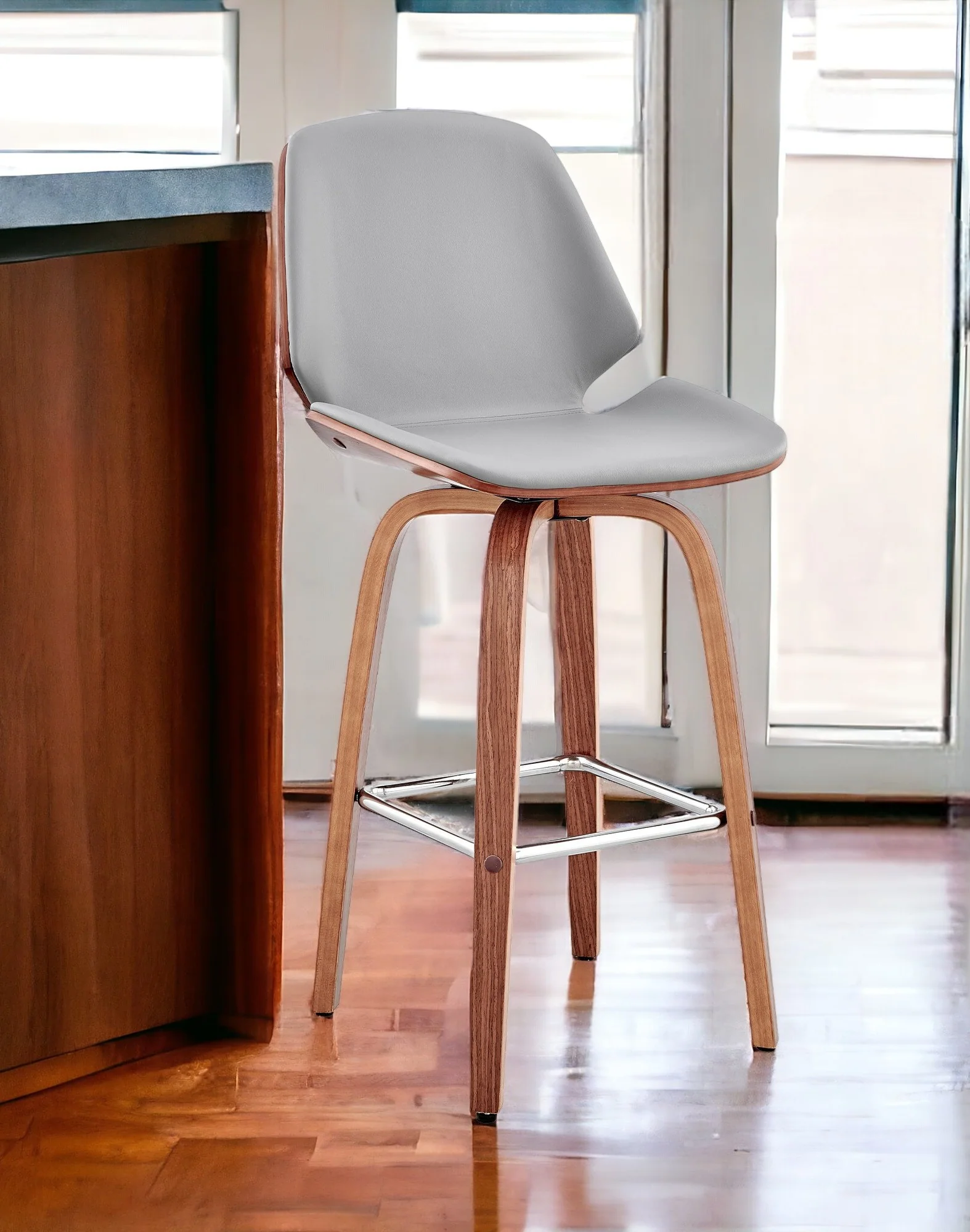 Gray And Brown Swivel Counter Height Bar Chair By Homeroots - Image 2
