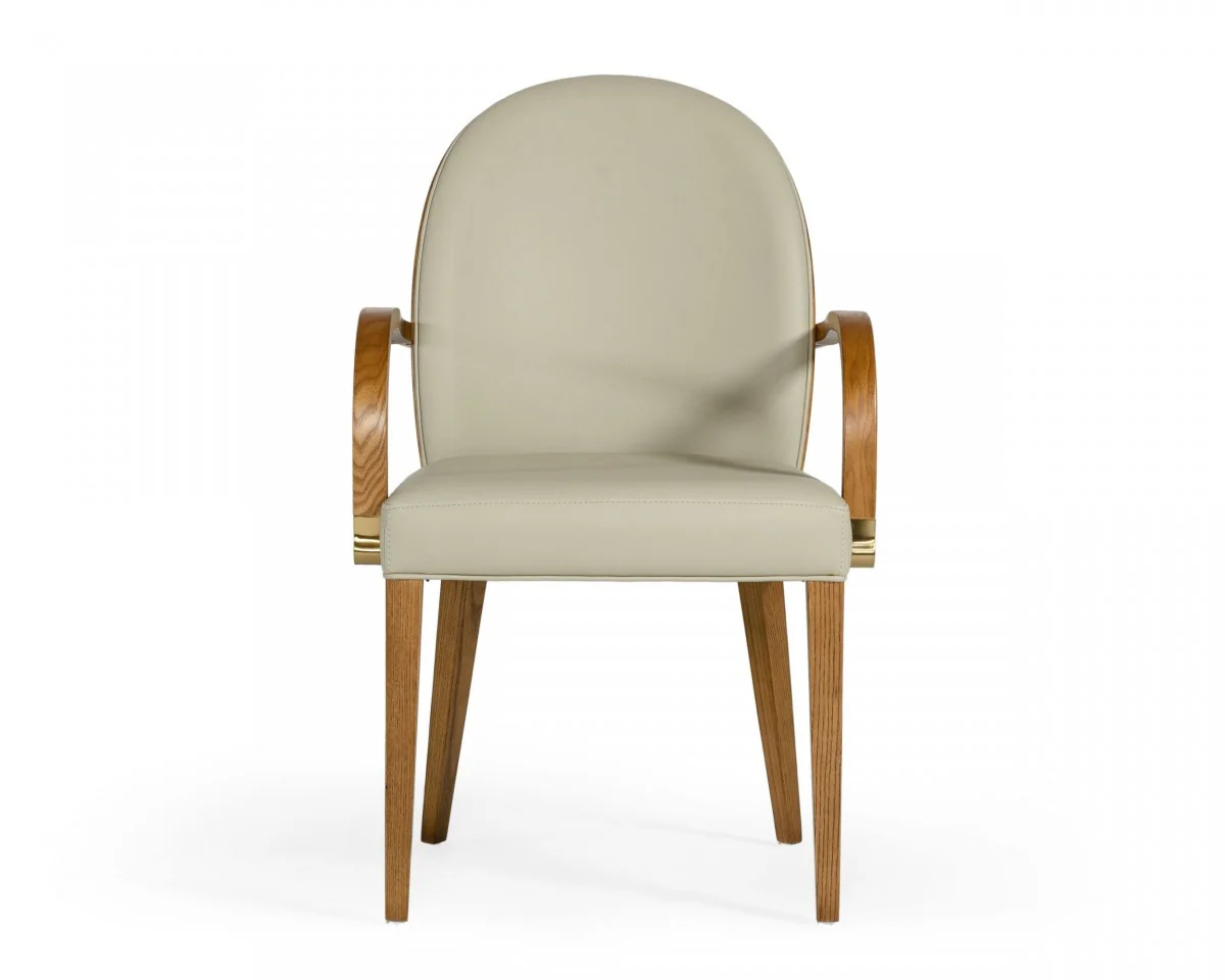 Gray And Brown Upholstered Faux Leather Dining Arm Chair By Homeroots - Image 2
