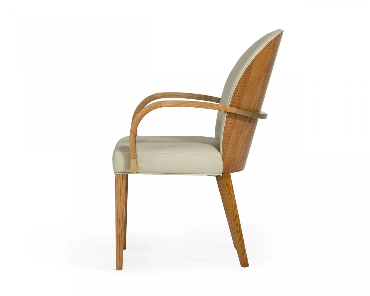 Gray And Brown Upholstered Faux Leather Dining Arm Chair By Homeroots - Image 3