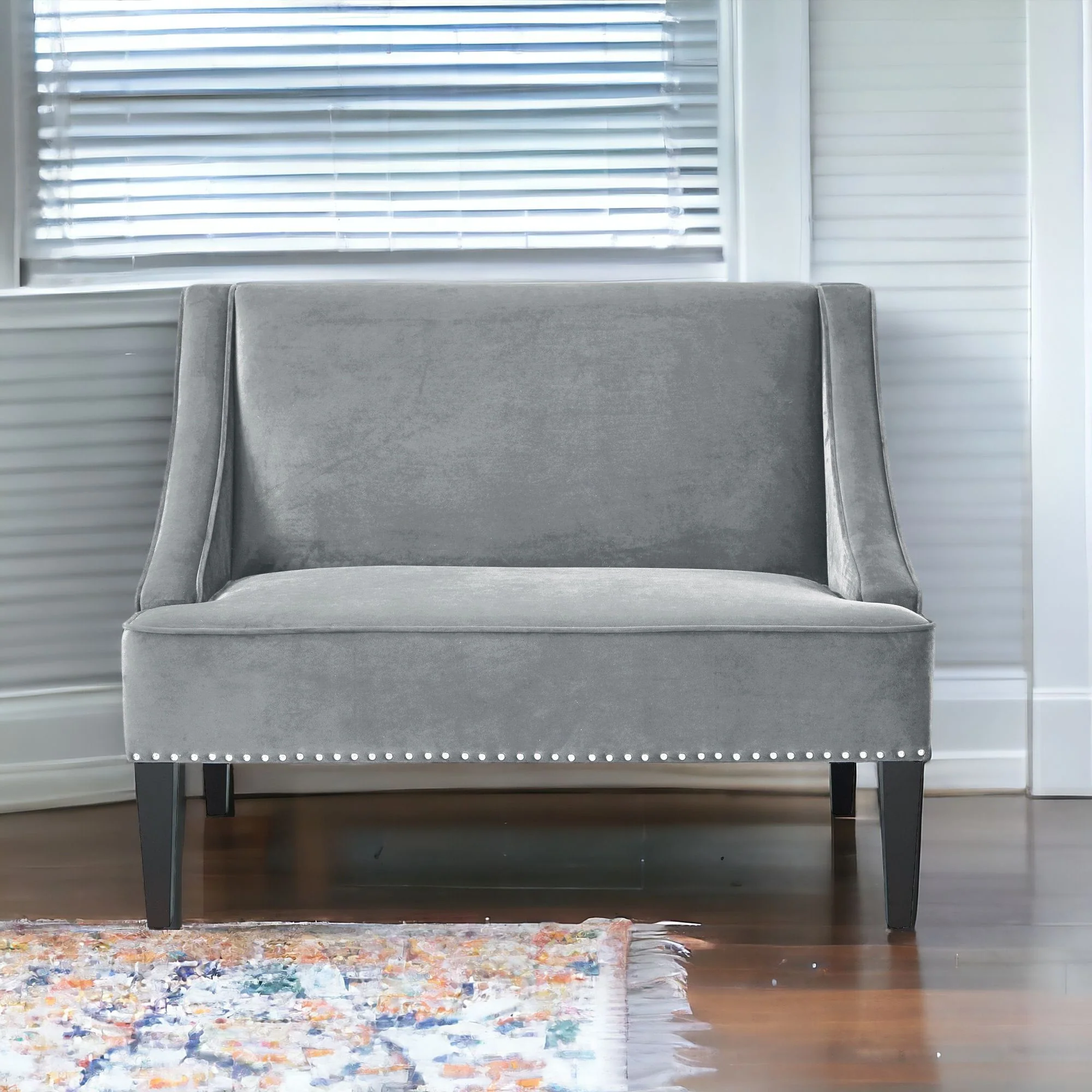 Gray And Brown Upholstered Velvet Bench By Homeroots - Image 3