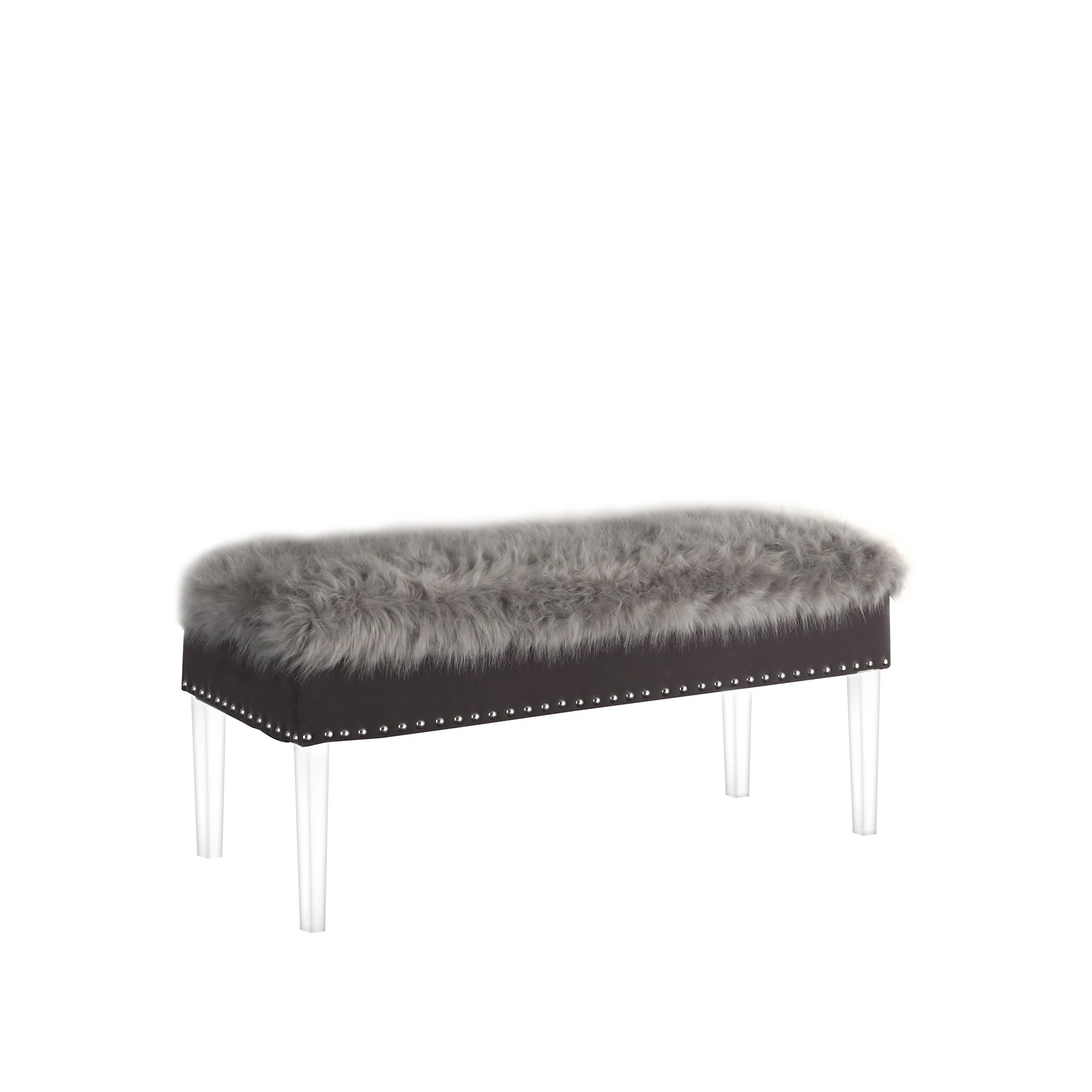 Gray and Clear Faux Fur Upholstered Storage Bench with Flip Top By Homeroots - Image 2