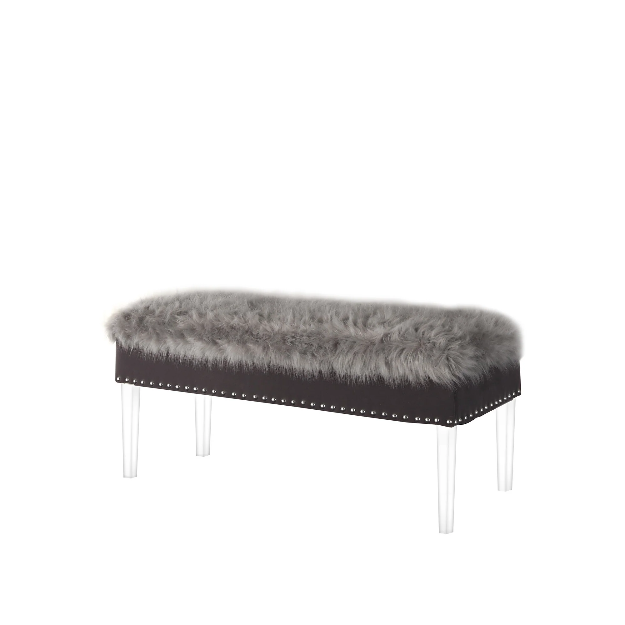 Gray and Clear Faux Fur Upholstered Storage Bench with Flip Top By Homeroots - Image 4