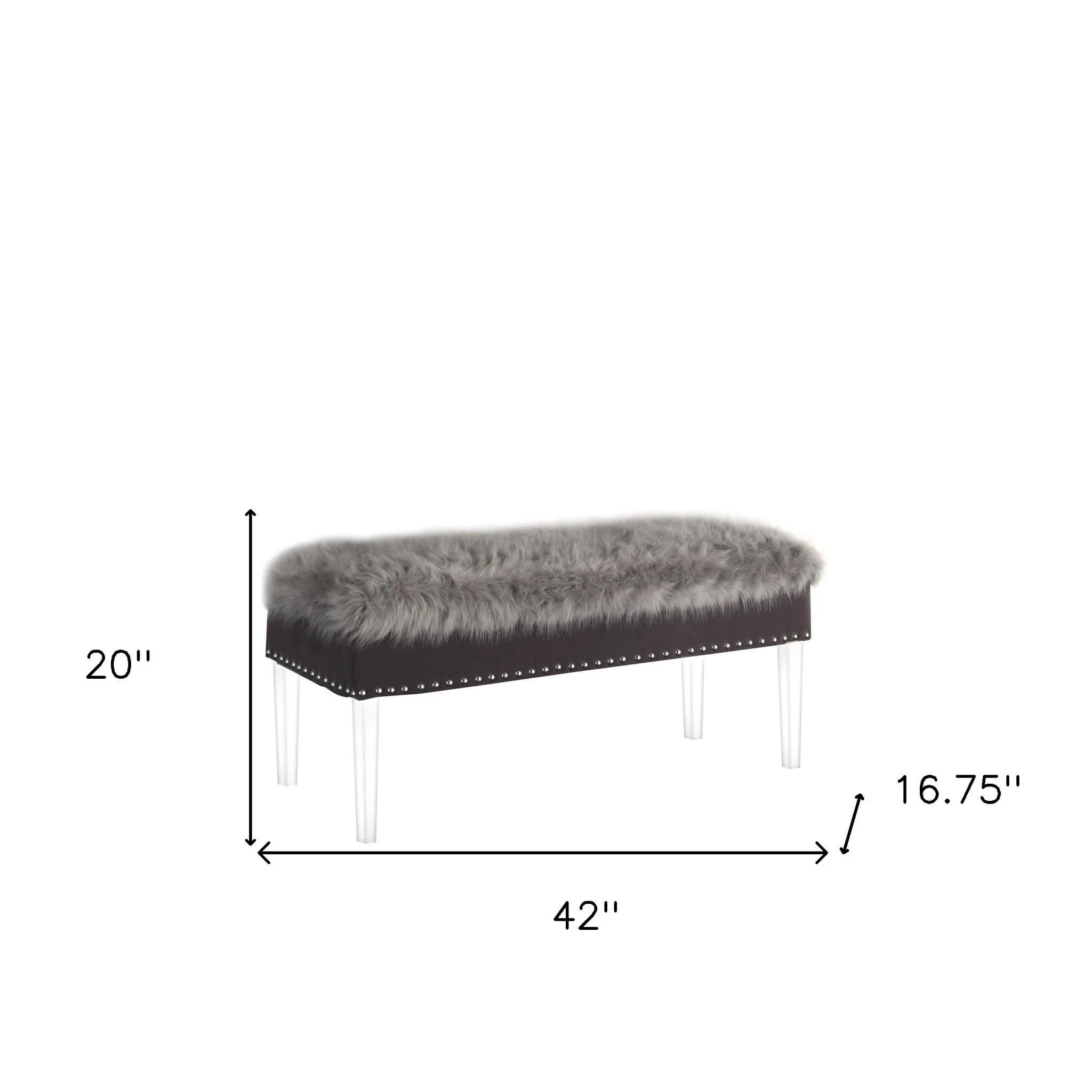 Gray and Clear Faux Fur Upholstered Storage Bench with Flip Top By Homeroots - Image 5