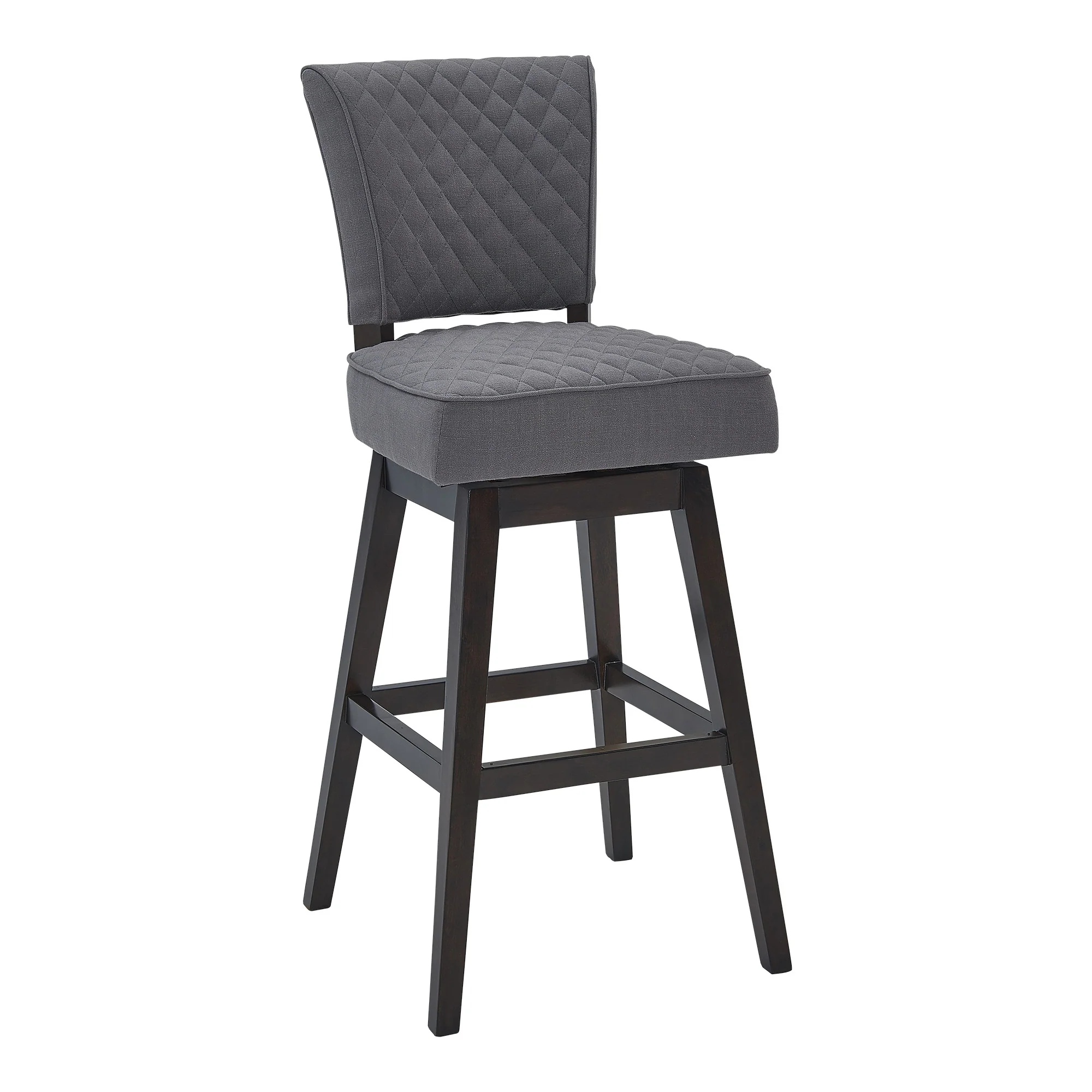 Gray and Espresso Fabric and Solid Wood Counter Height Swivel Bar Chair By Homeroots - Image 2