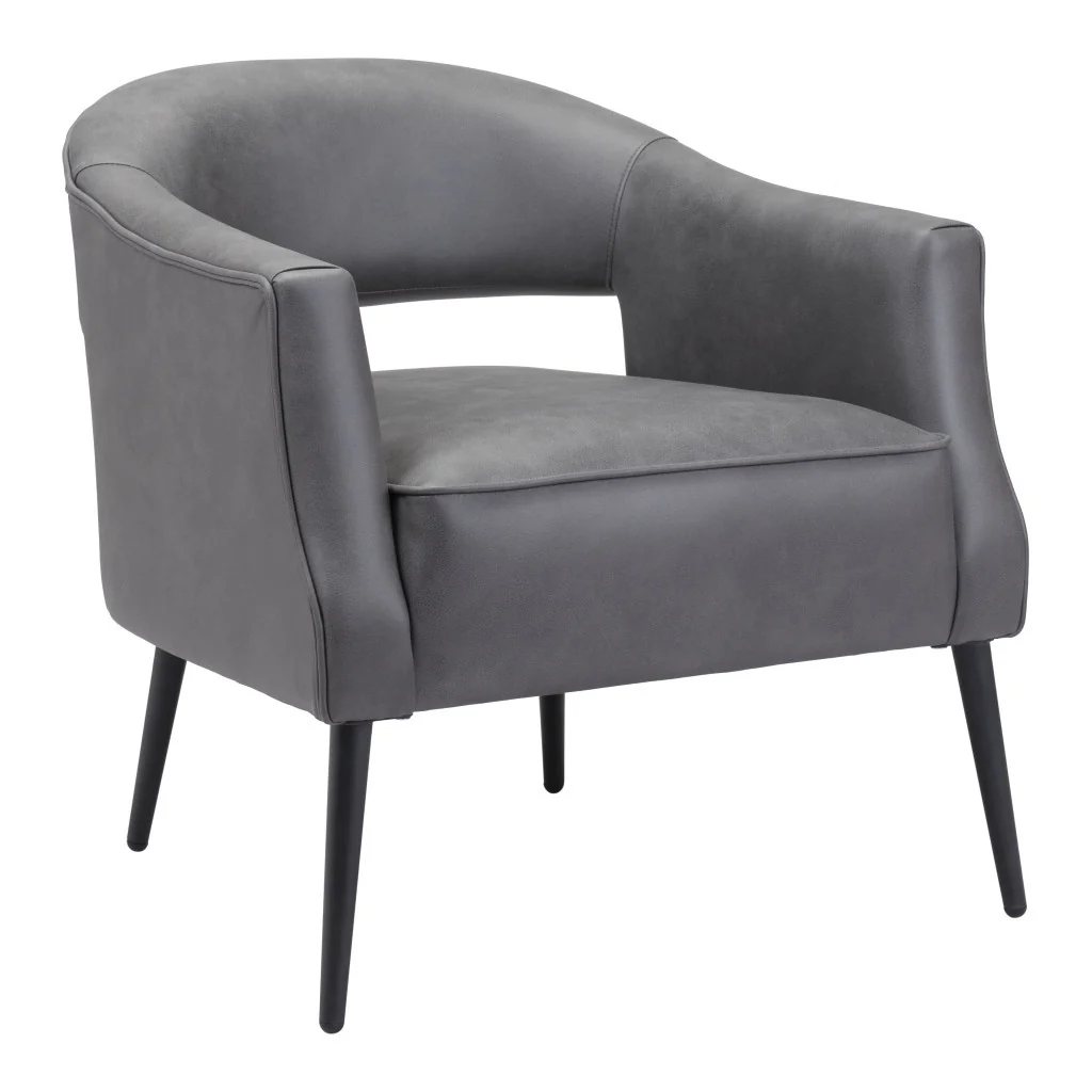 Gray And Gold Faux Leather And Upholstered Arm Chair By Homeroots - Image 2