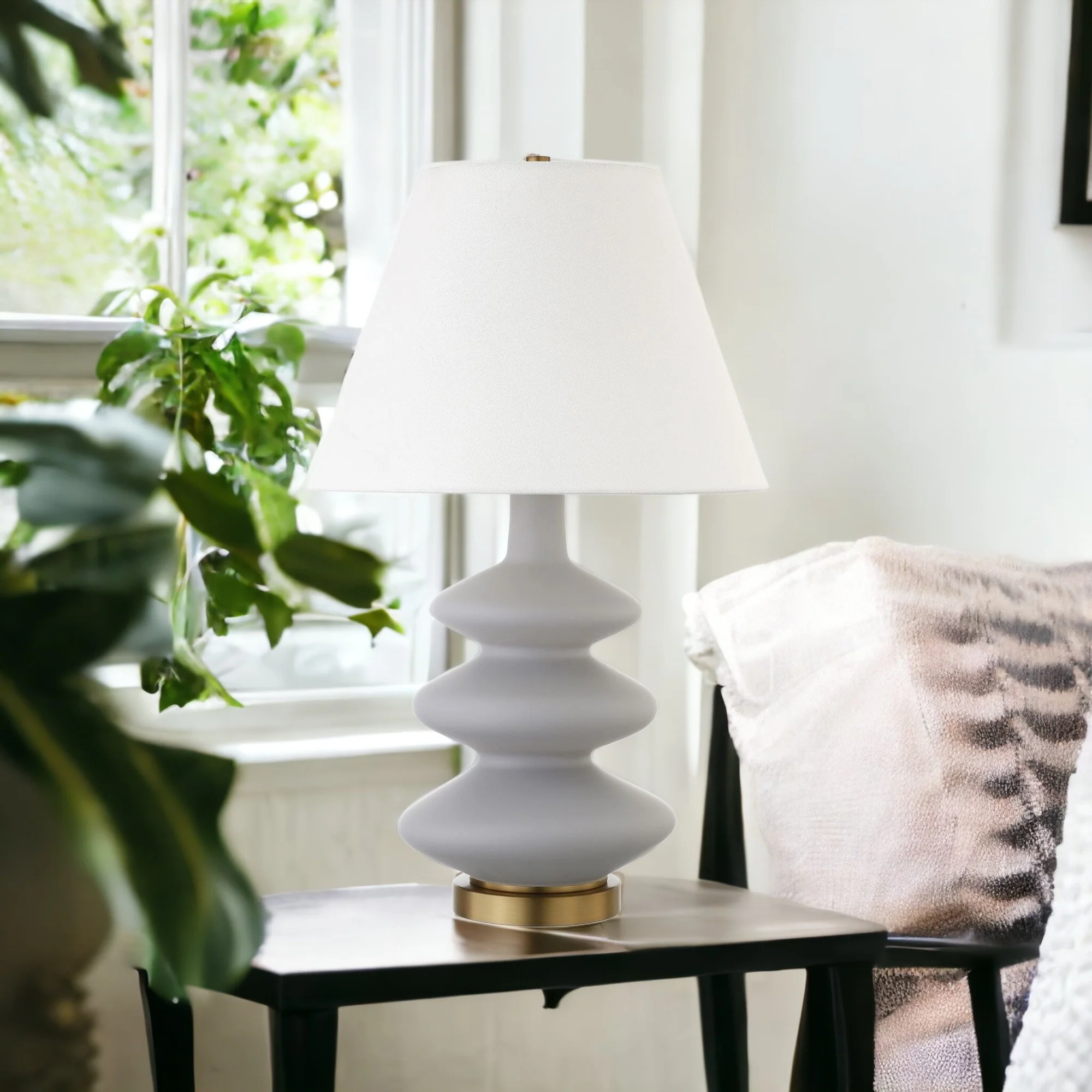 Gray and Gold Glass Gourd Table Lamp With White Empire Shade By Homeroots - Image 8