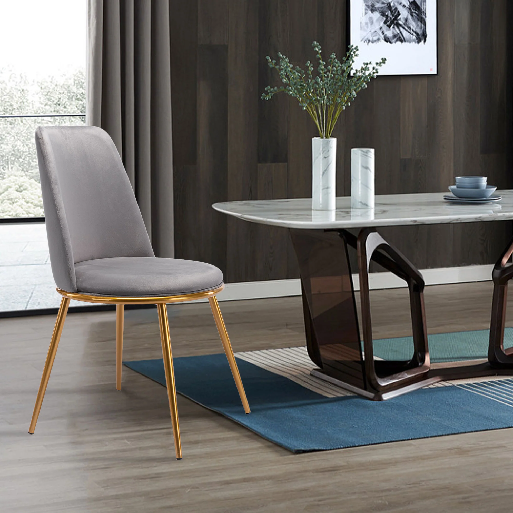 Gray And Gold Upholstered Velvet Dining Side Chair By Homeroots - Image 2