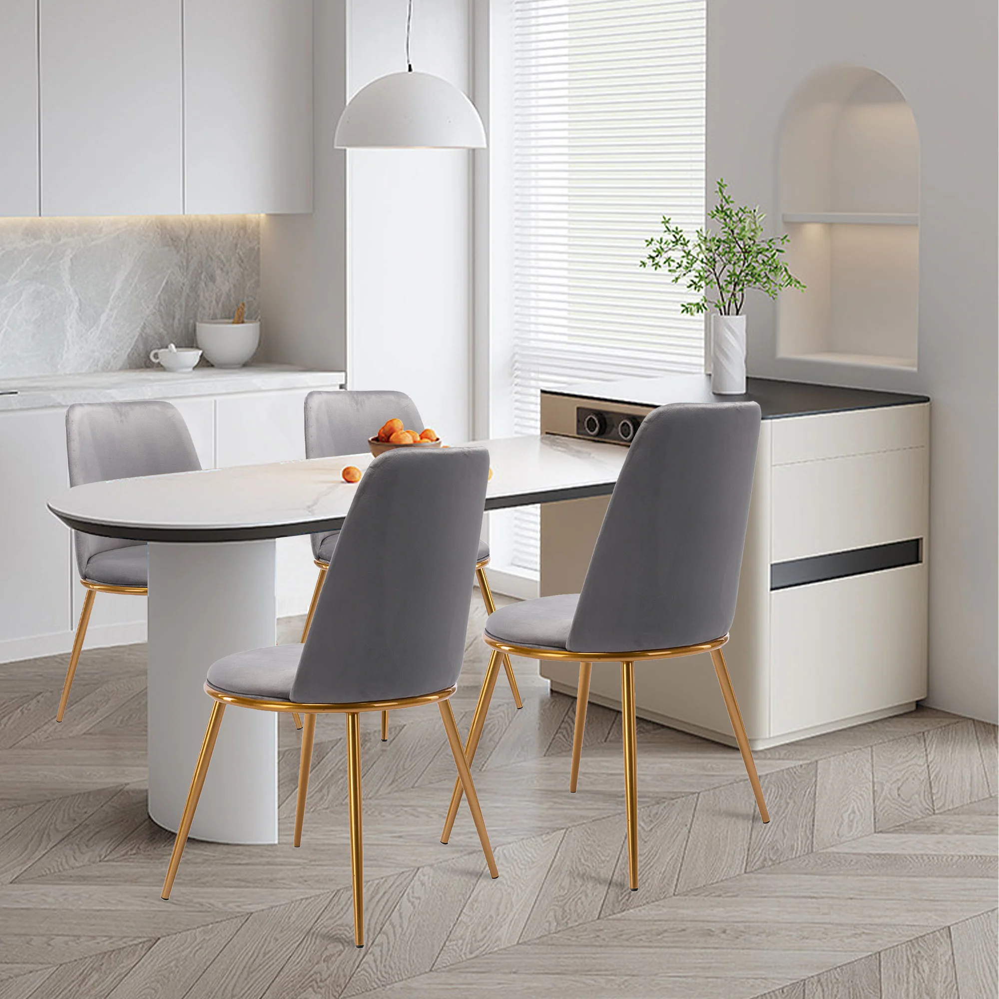 Gray And Gold Upholstered Velvet Dining Side Chair By Homeroots - Image 3