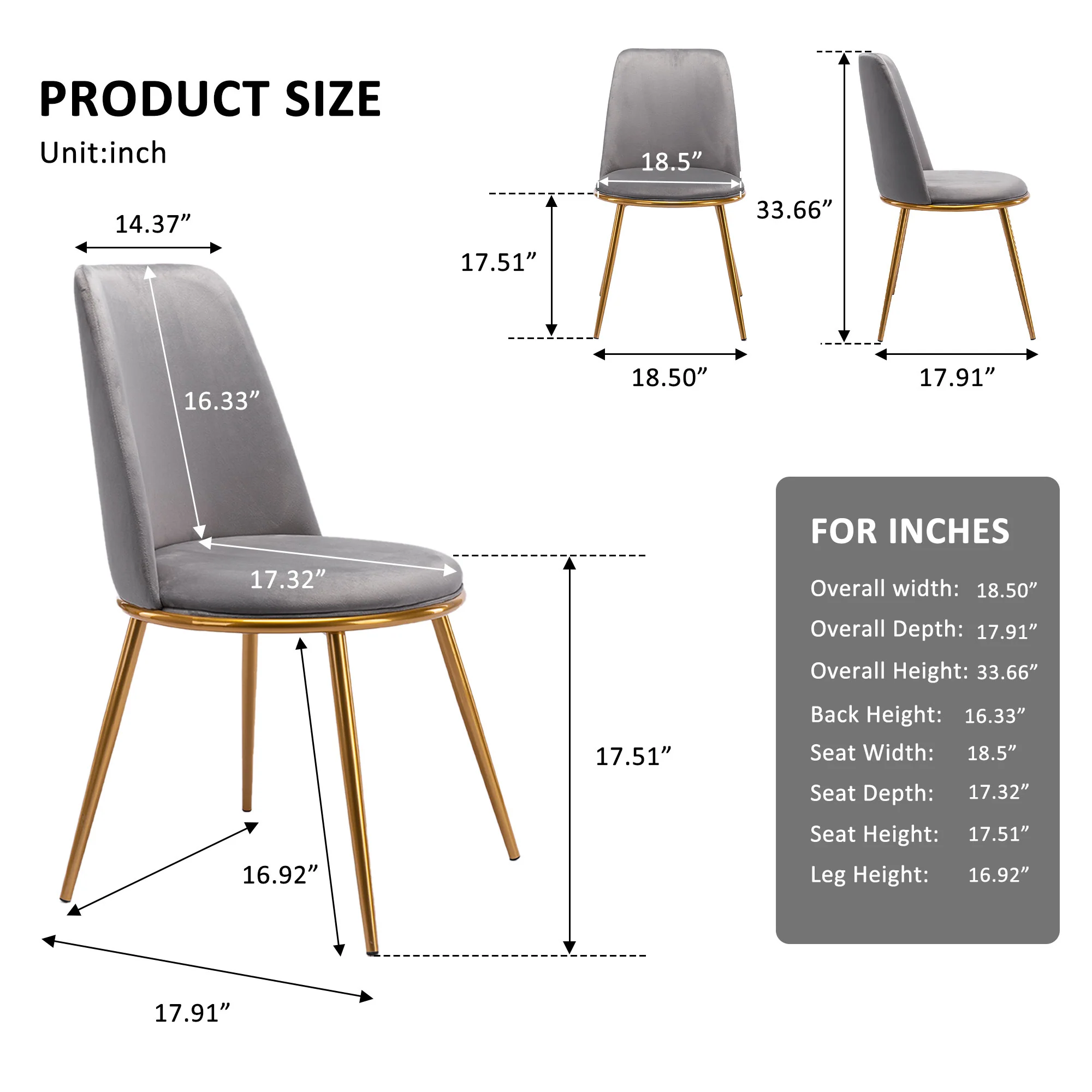 Gray And Gold Upholstered Velvet Dining Side Chair By Homeroots - Image 5