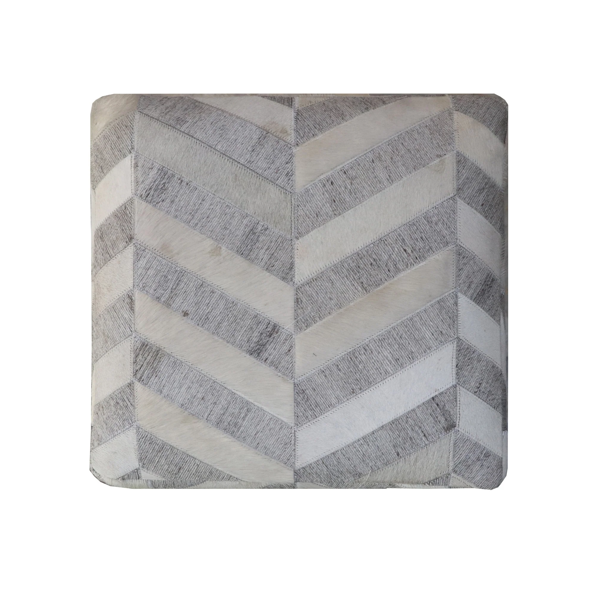 Gray and Ivory Hair on Hide Cube Chevron Pouf Ottoman By Homeroots - Image 3