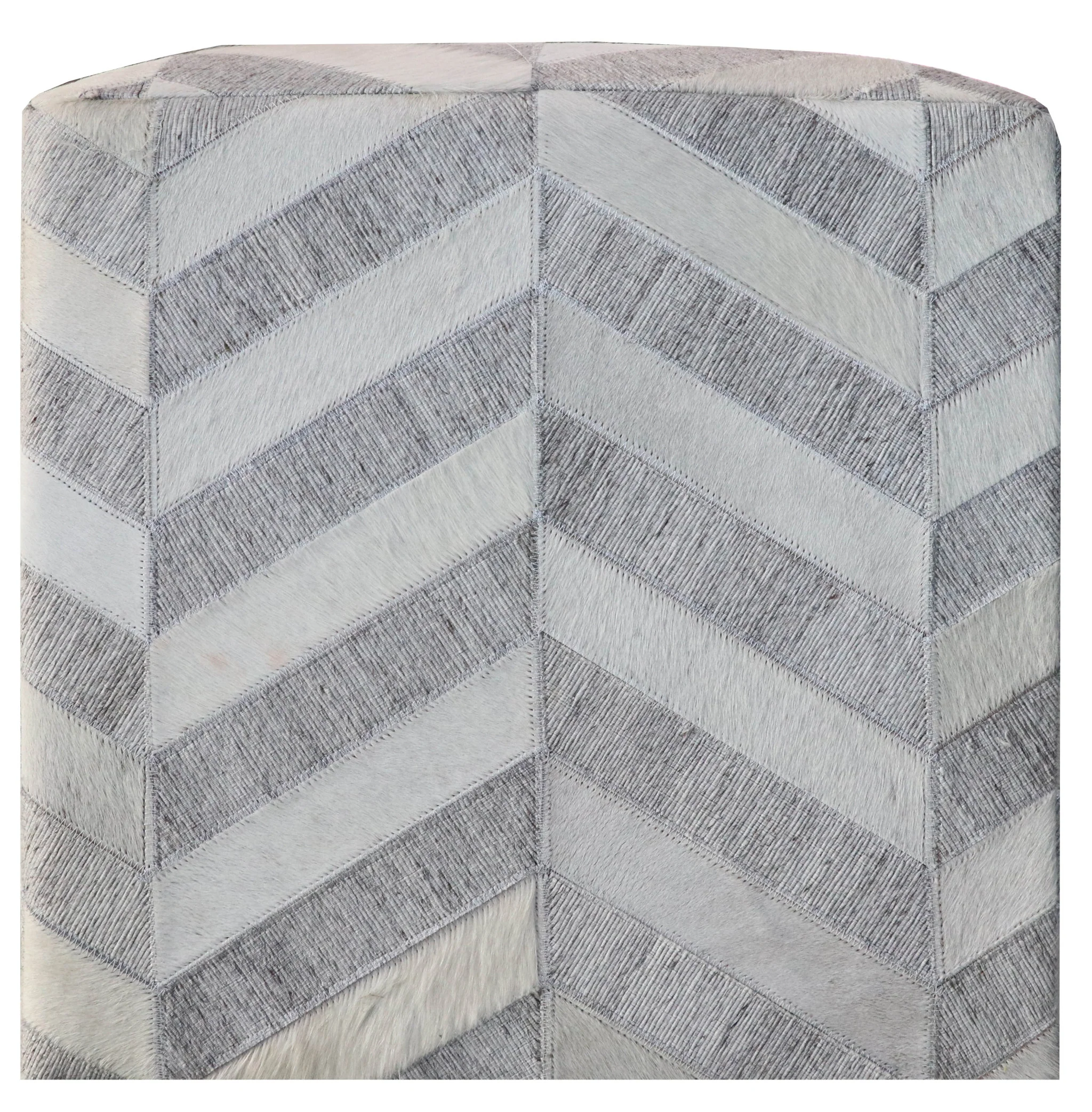 Gray and Ivory Hair on Hide Cube Chevron Pouf Ottoman By Homeroots - Image 4