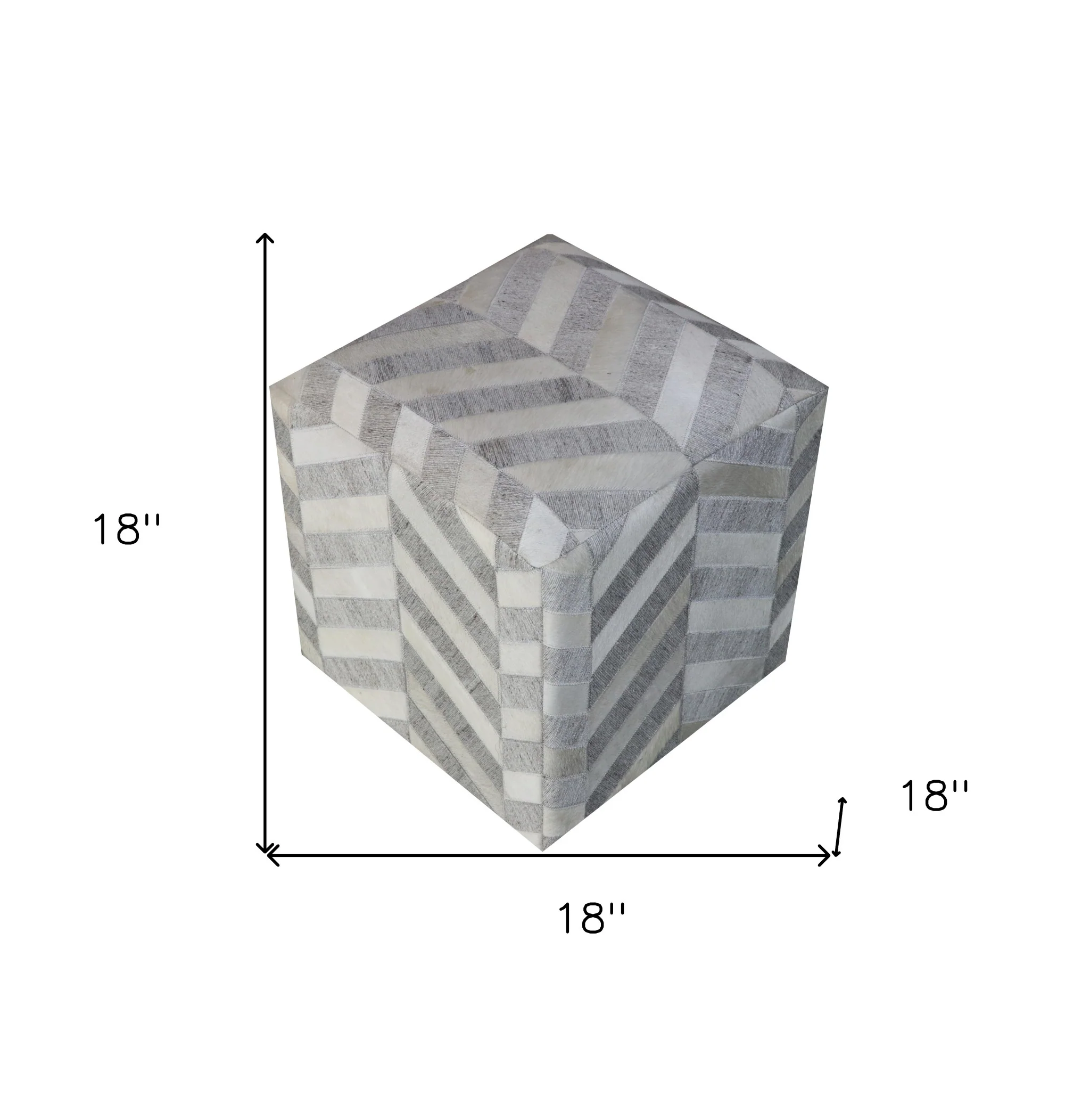 Gray and Ivory Hair on Hide Cube Chevron Pouf Ottoman By Homeroots - Image 6