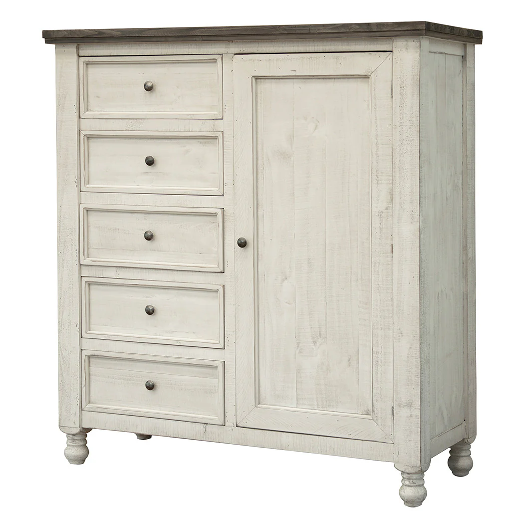 Gray and Ivory Solid Wood Five Drawer Gentlemans Chest By Homeroots - Image 2