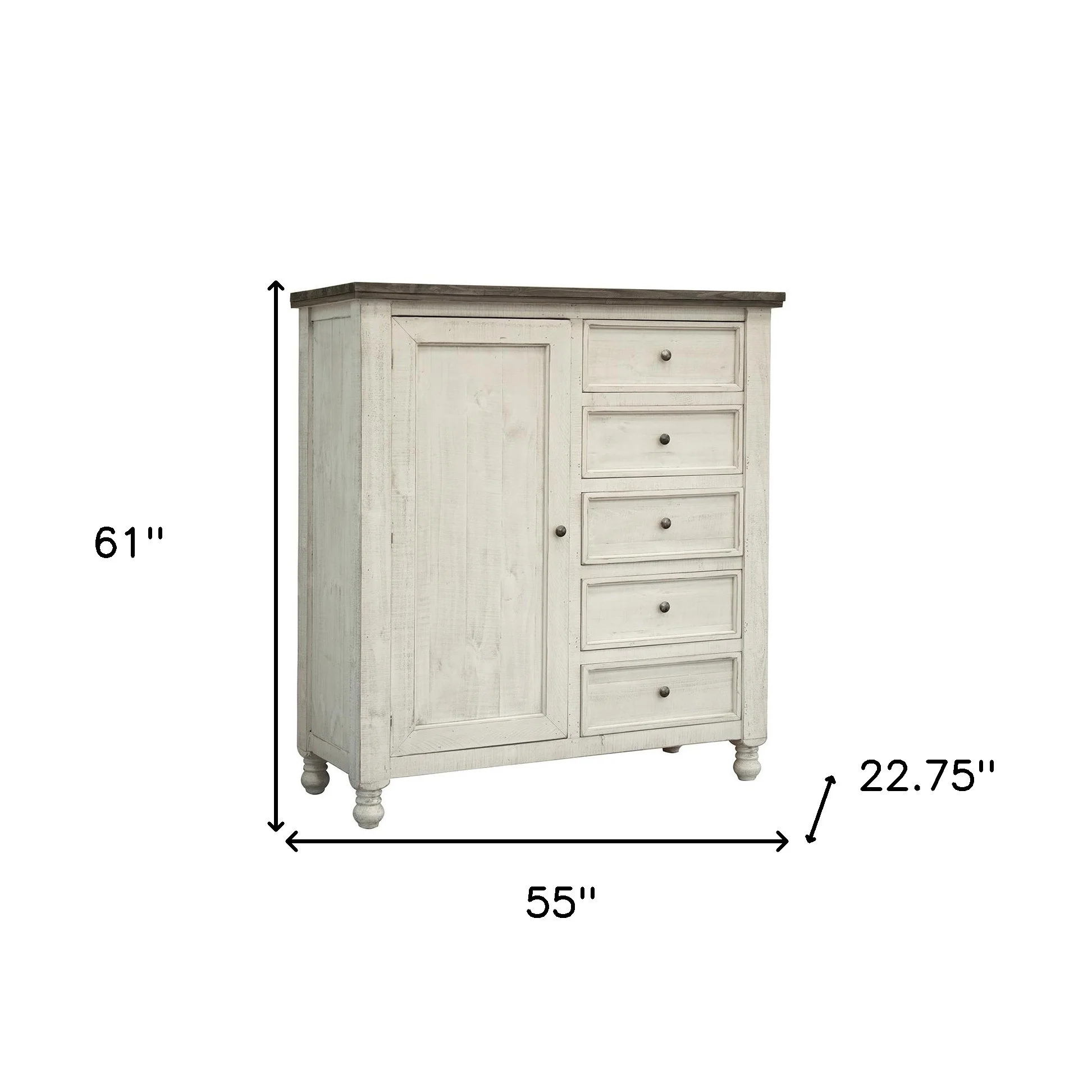 Gray and Ivory Solid Wood Five Drawer Gentlemans Chest By Homeroots - Image 5
