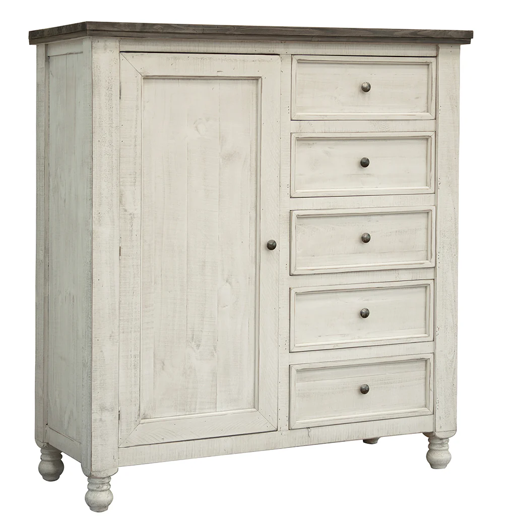 Gray and Ivory Solid Wood Five Drawer Gentlemans Chest By Homeroots - Image 6