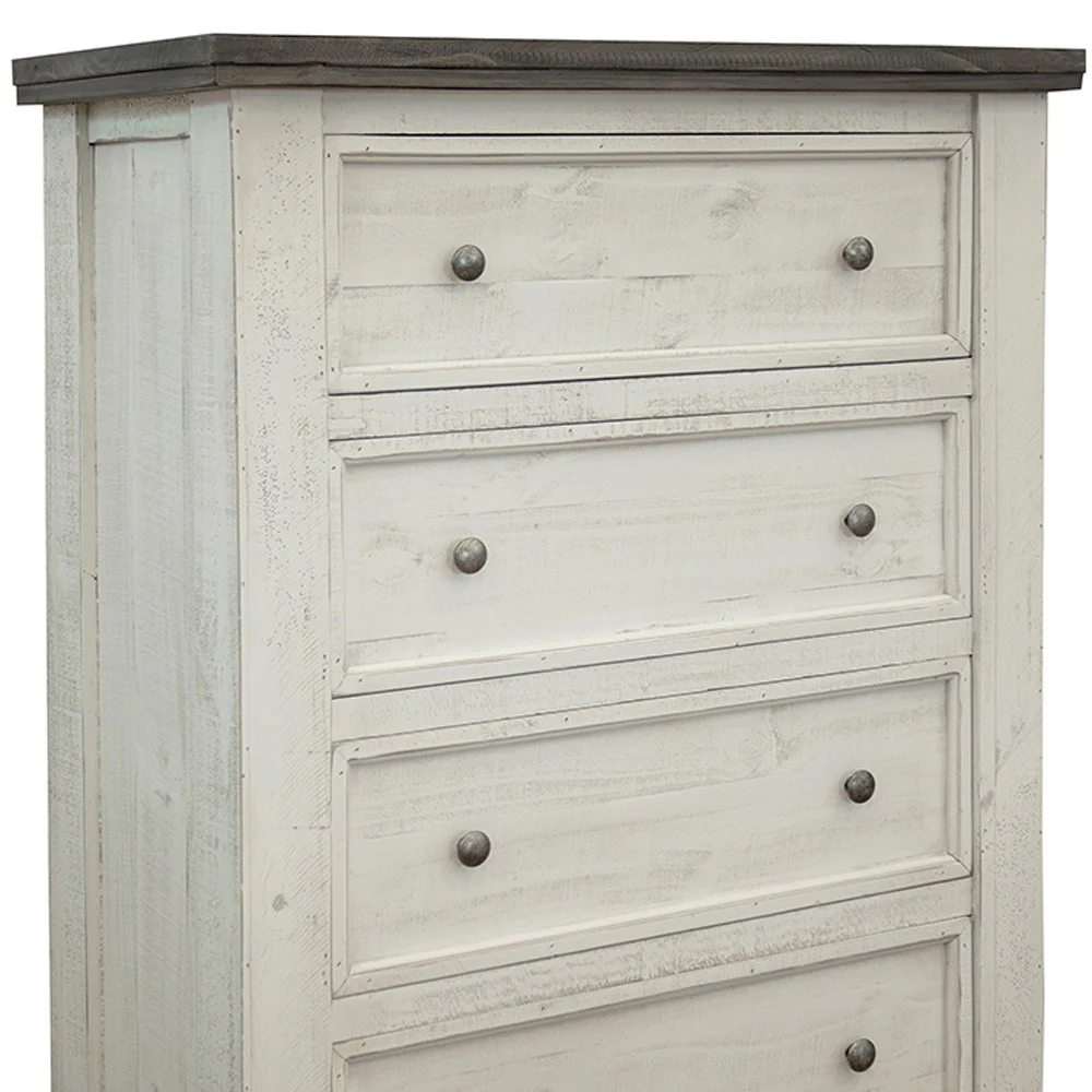Gray and Ivory Solid Wood Four Drawer Chest By Homeroots - Image 3