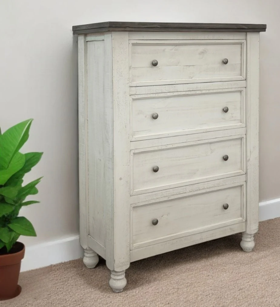 Gray and Ivory Solid Wood Four Drawer Chest By Homeroots - Image 5
