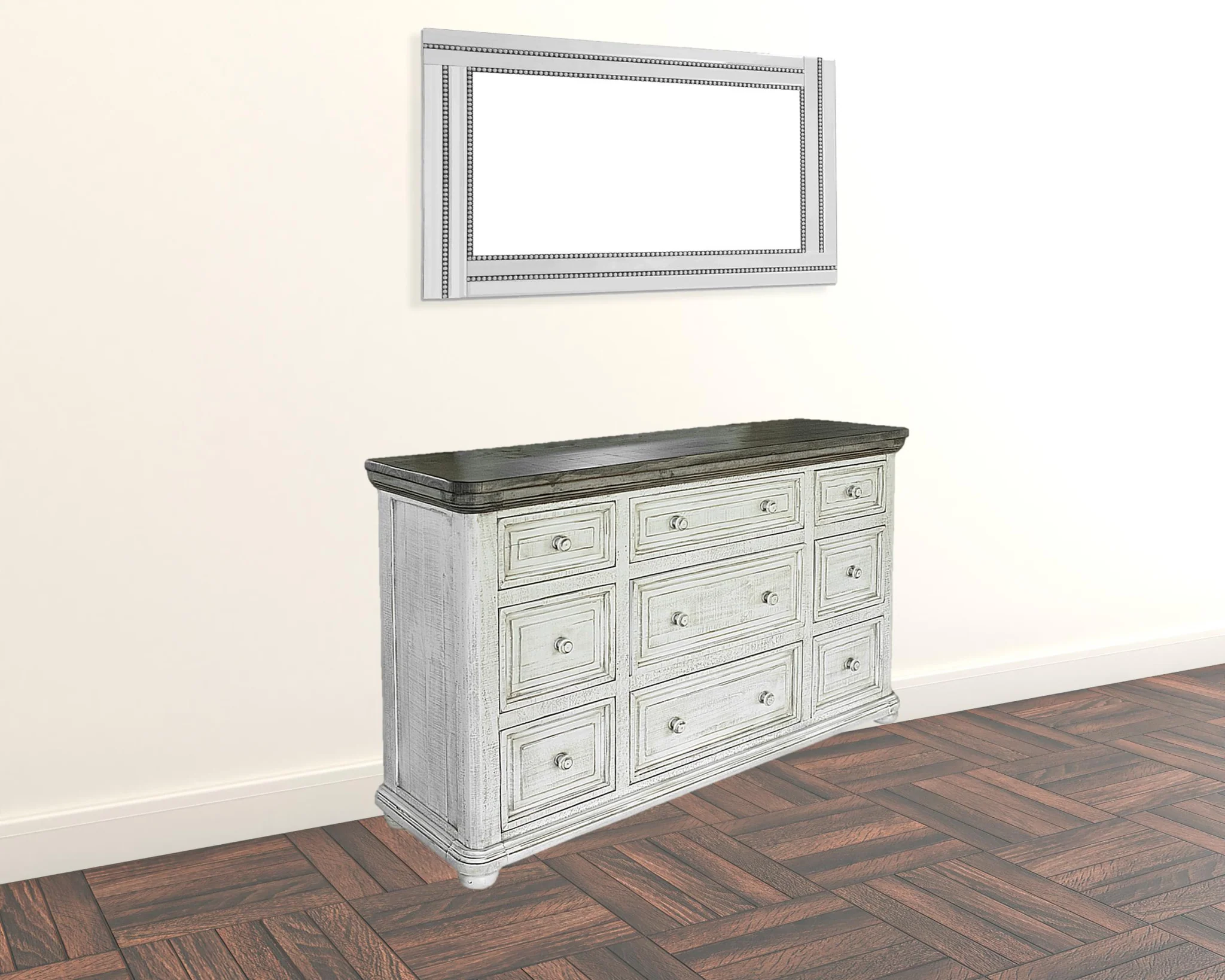 Gray and Ivory Solid Wood Nine Drawer Triple Dresser By Homeroots - Image 2