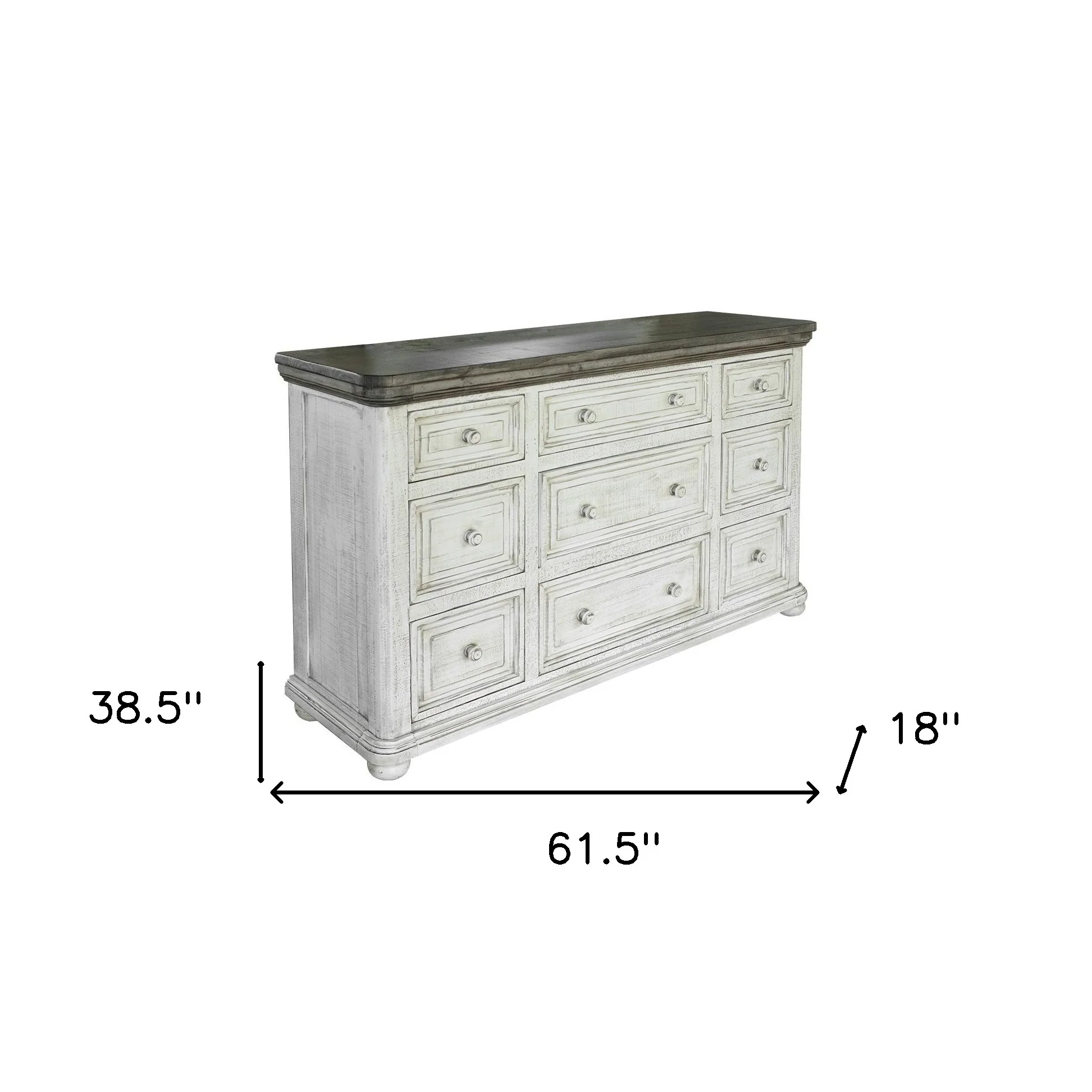 Gray and Ivory Solid Wood Nine Drawer Triple Dresser By Homeroots - Image 5