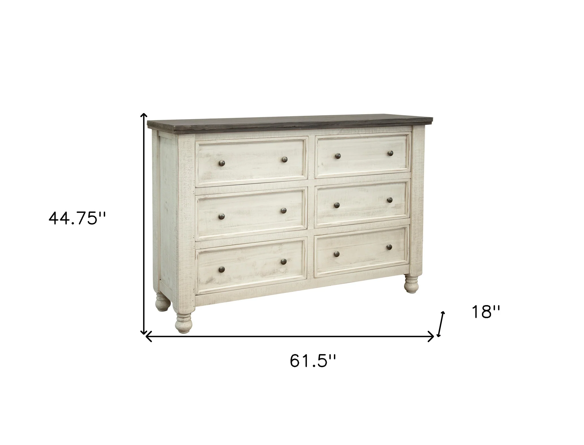 Gray and Ivory Solid Wood Six Drawer Double Dresser By Homeroots - Image 3